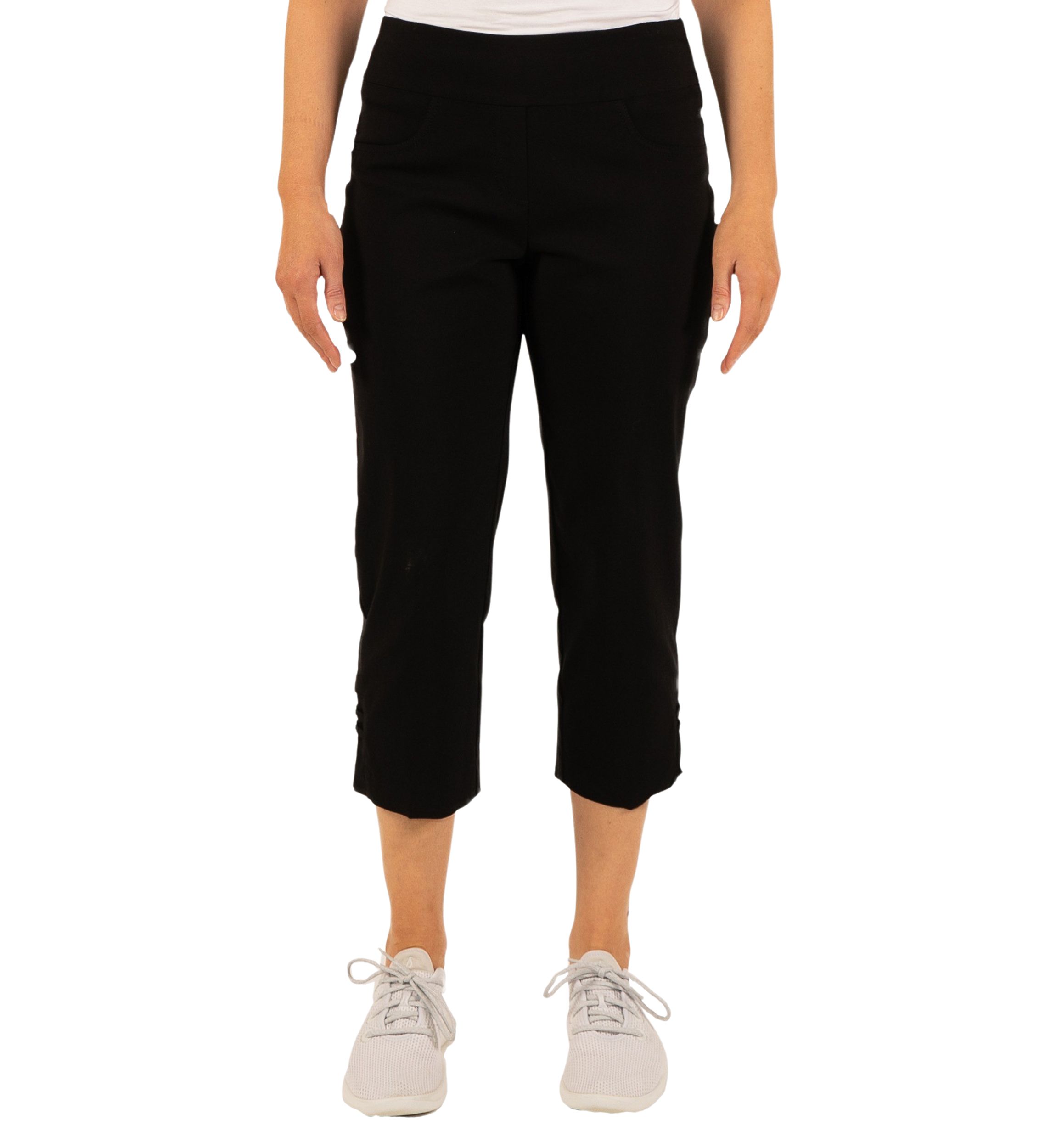 Solid Pull-On Capri Pants with Detailed Split Hem