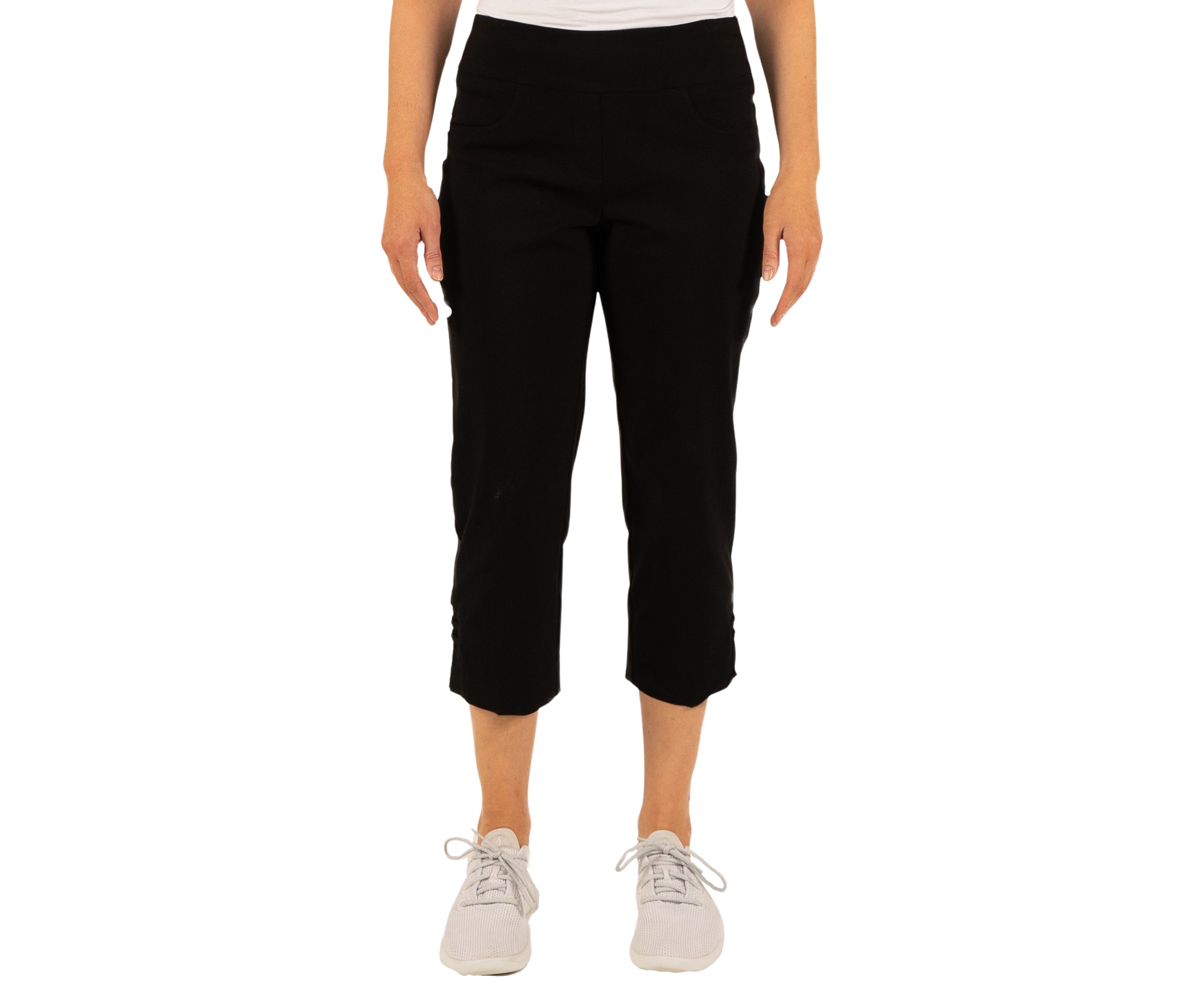 Solid Pull-On Capri Pants with Detailed Split Hem
