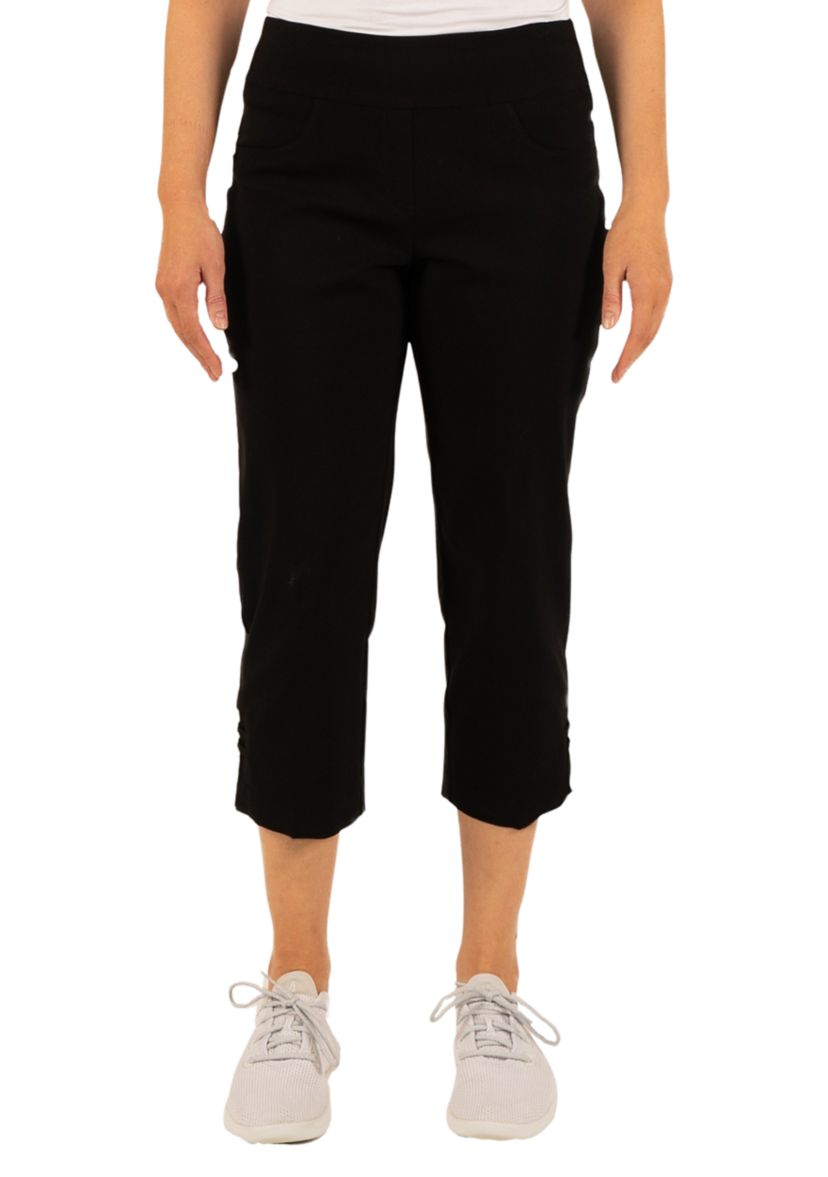 Solid Pull-On Capri Pants with Detailed Split Hem