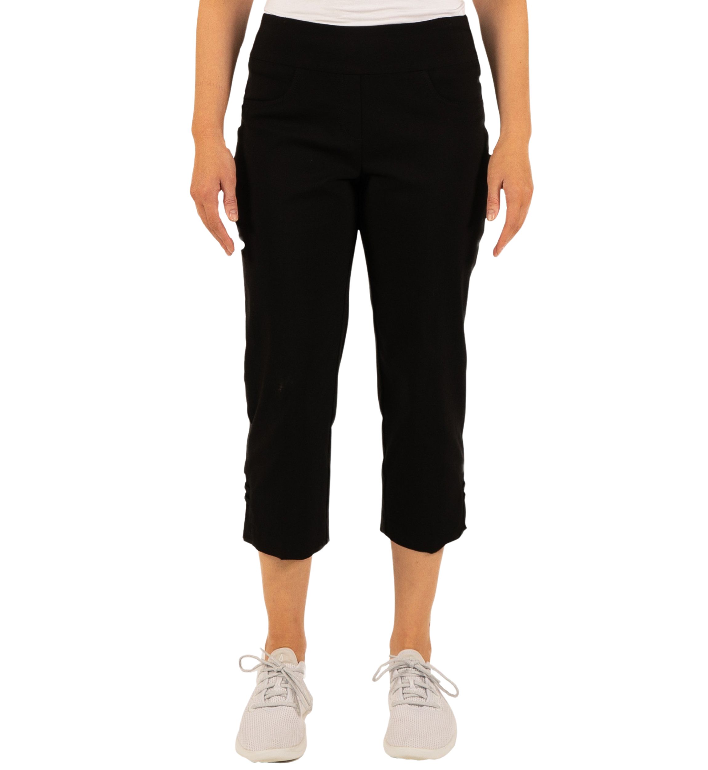 Solid Pull-On Capri Pants with Detailed Split Hem