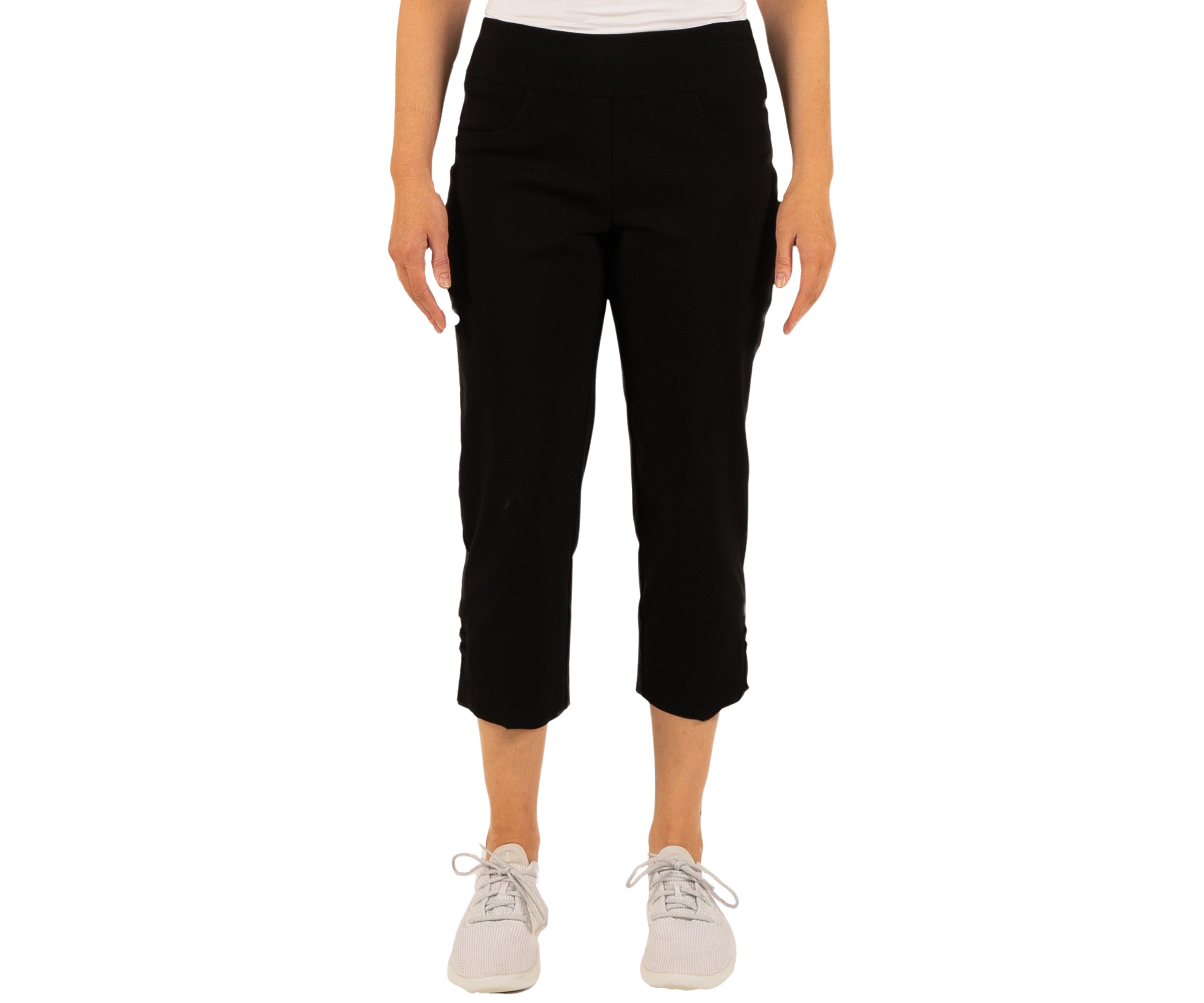 Solid Pull-On Capri Pants with Detailed Split Hem