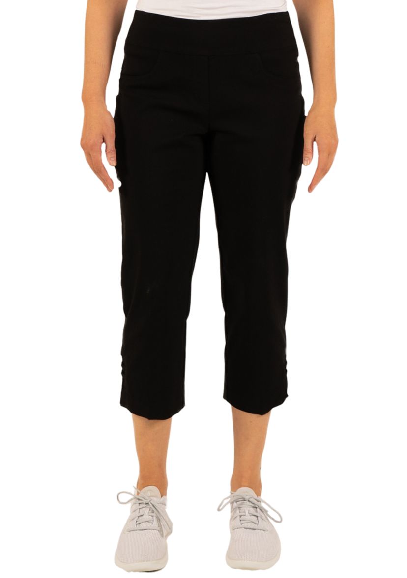 Solid Pull-On Capri Pants with Detailed Split Hem