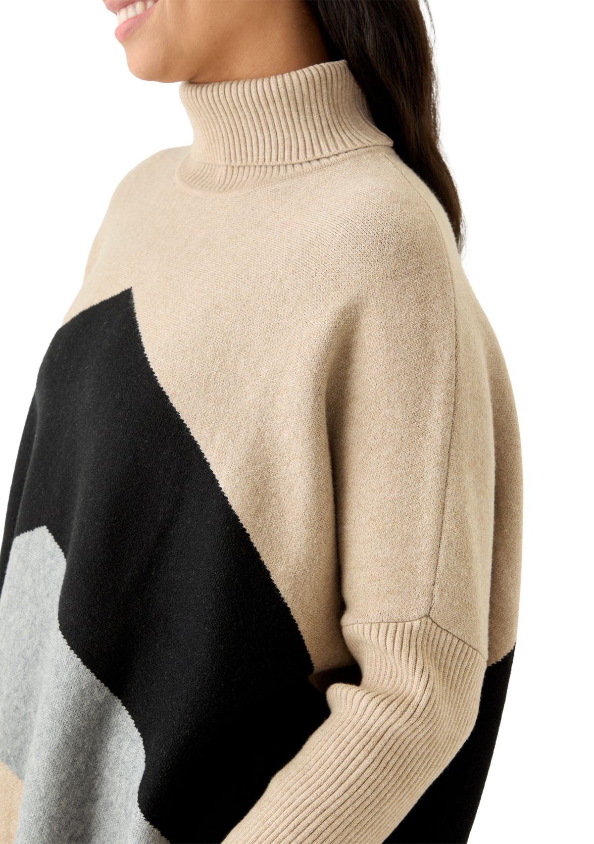 Womens Long Sleeve Printed Poncho Turtleneck