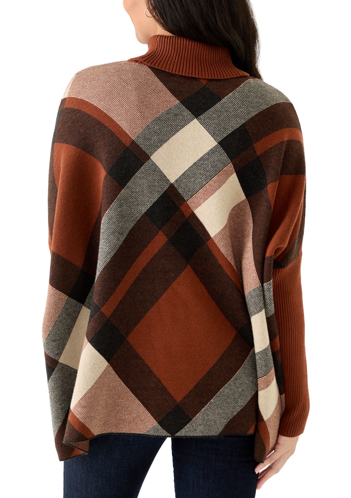 Womens Long Sleeve Printed Turtleneck Poncho