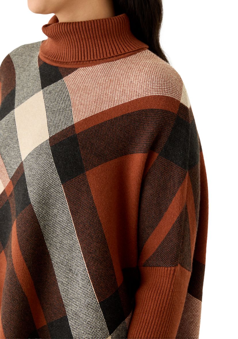 Womens Long Sleeve Printed Turtleneck Poncho