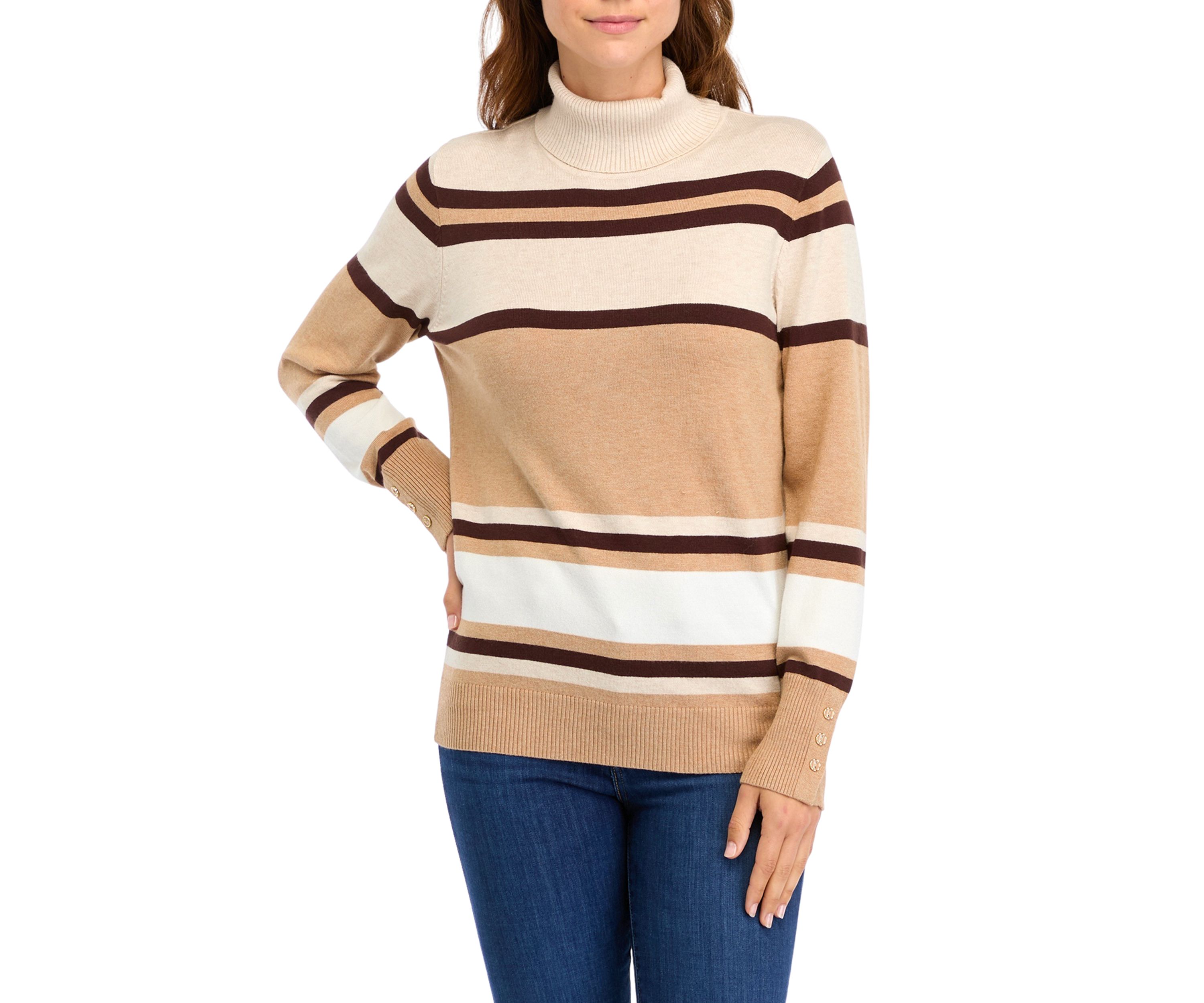 Womens Striped Turtleneck Sweater