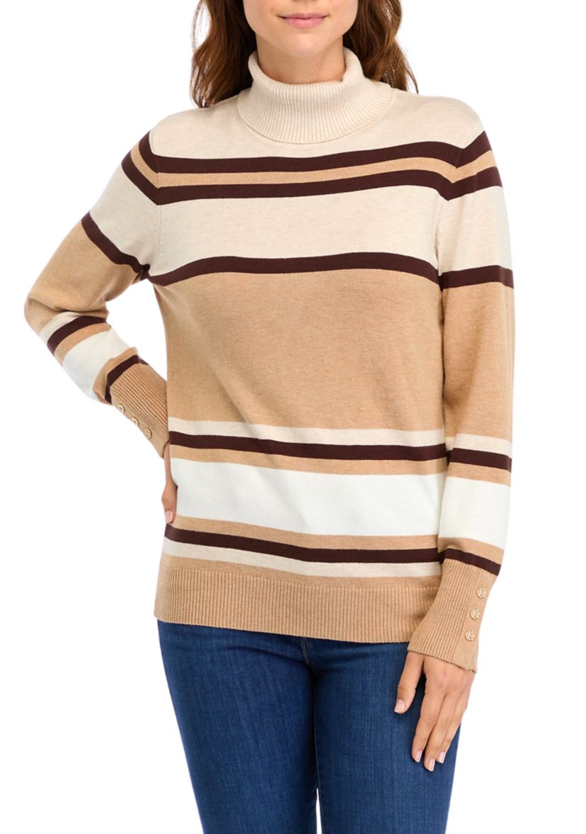 Womens Striped Turtleneck Sweater