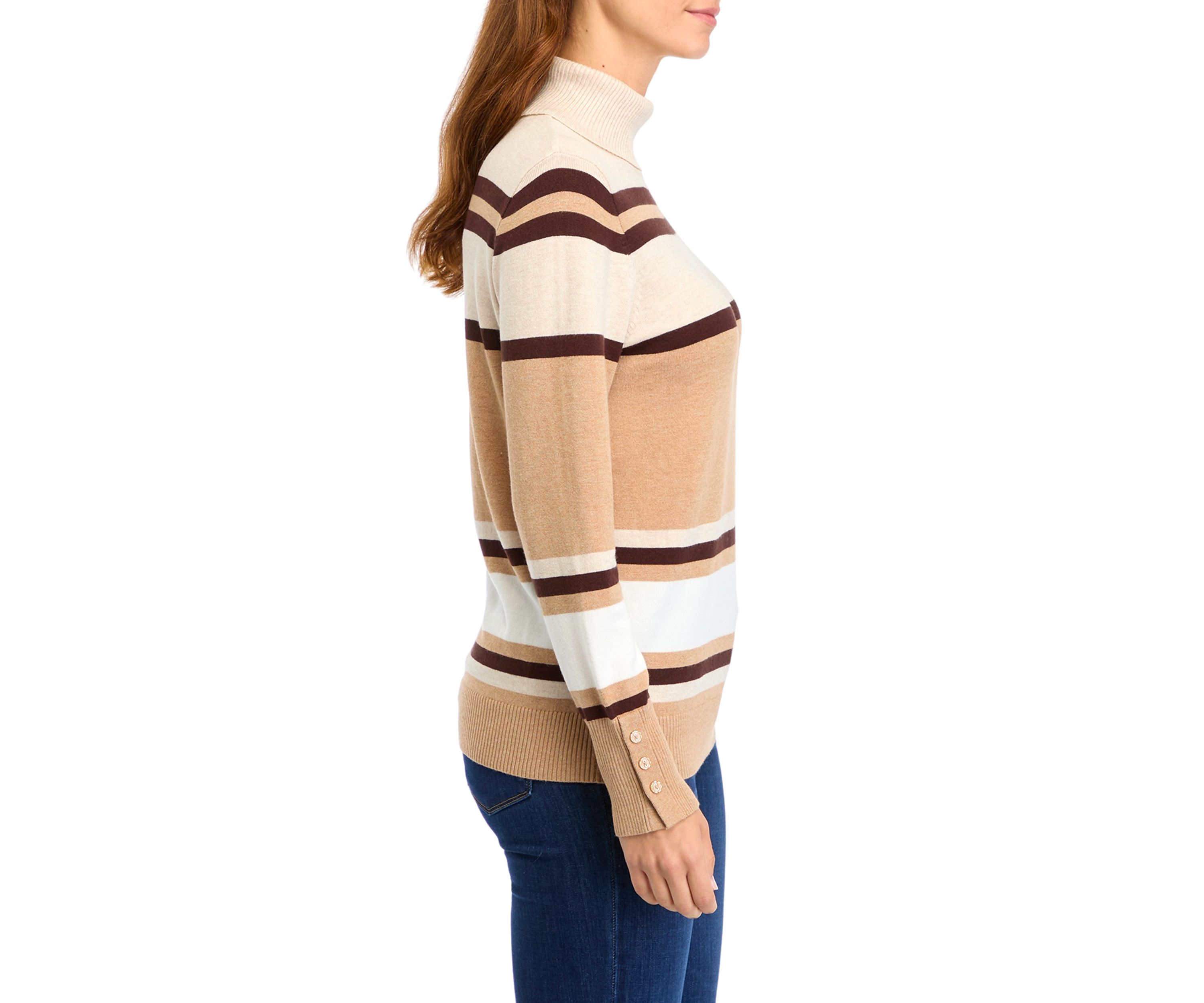 Womens Striped Turtleneck Sweater