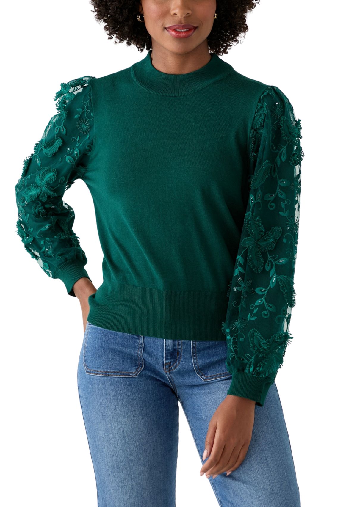 Womens Mixed Media Pullover Sweater