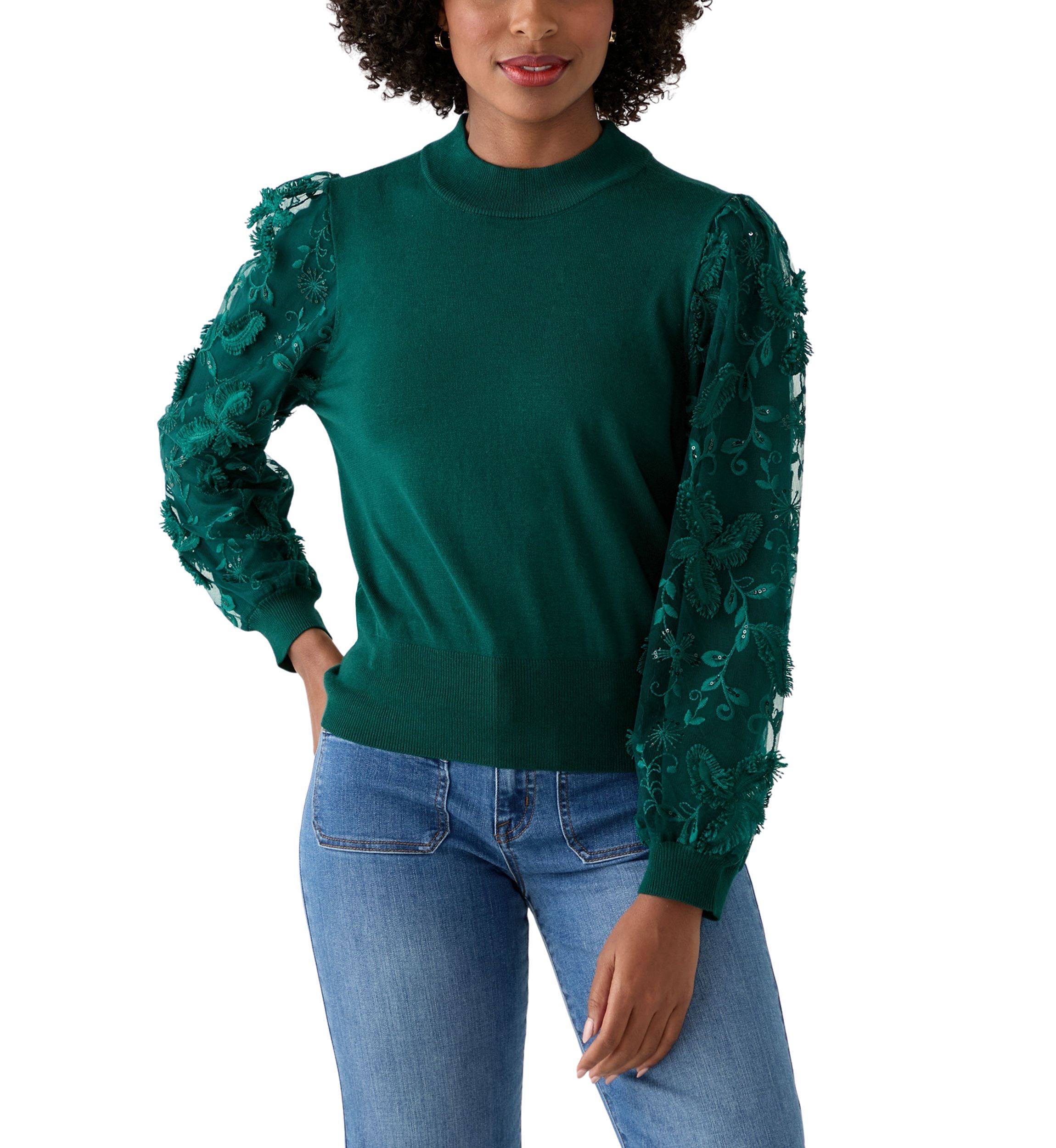 Womens Mixed Media Pullover Sweater