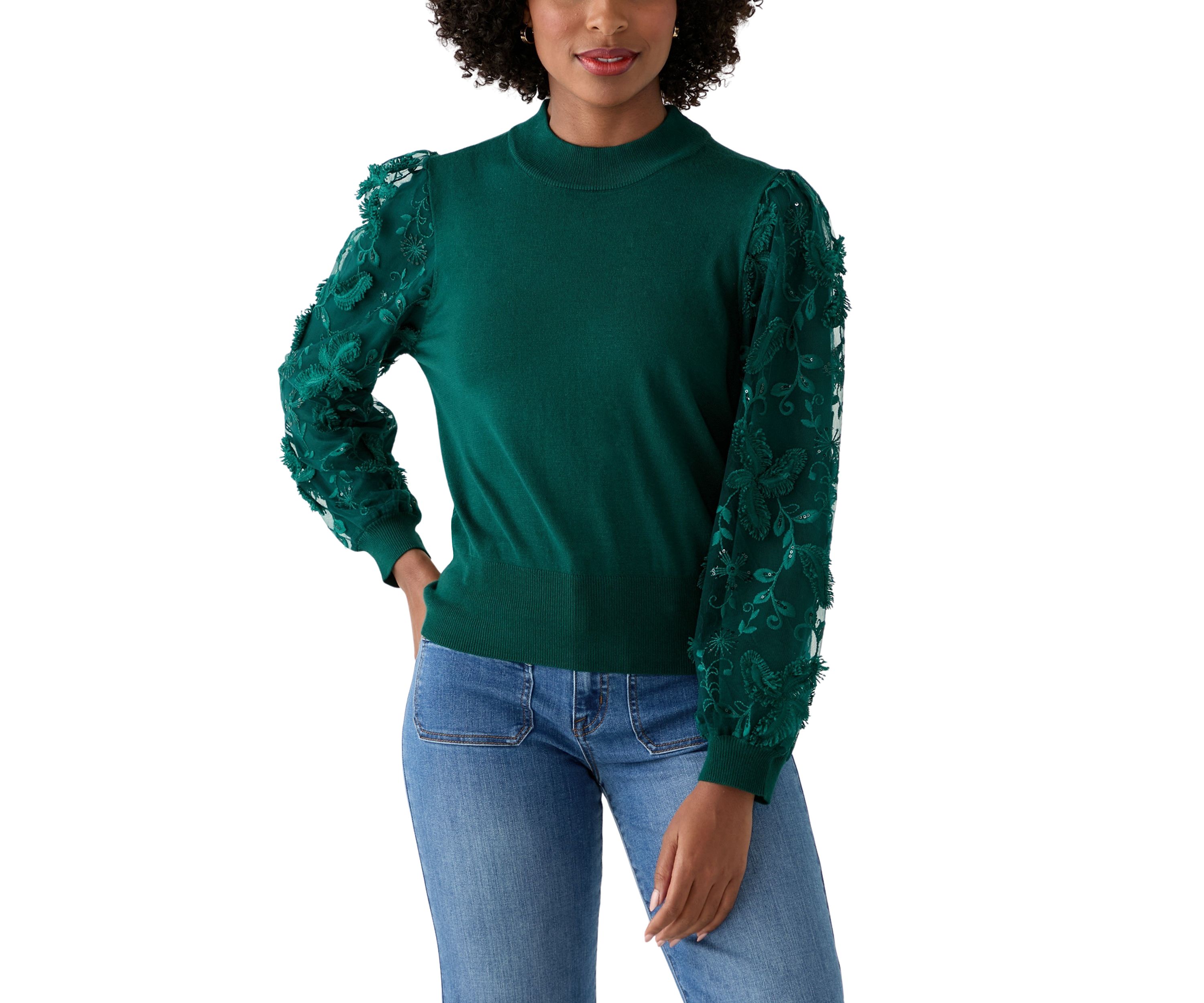 Womens Mixed Media Pullover Sweater