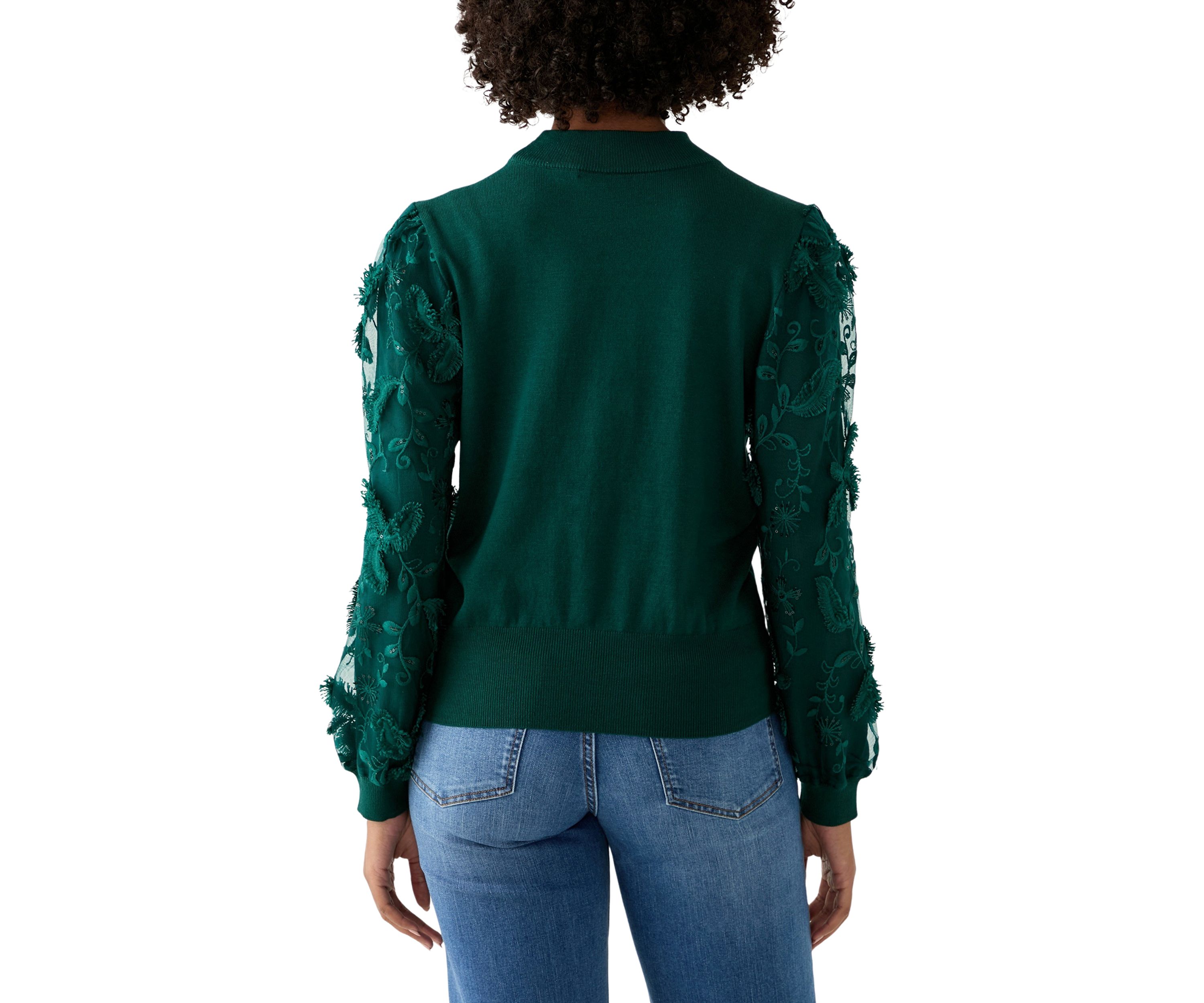 Womens Mixed Media Pullover Sweater