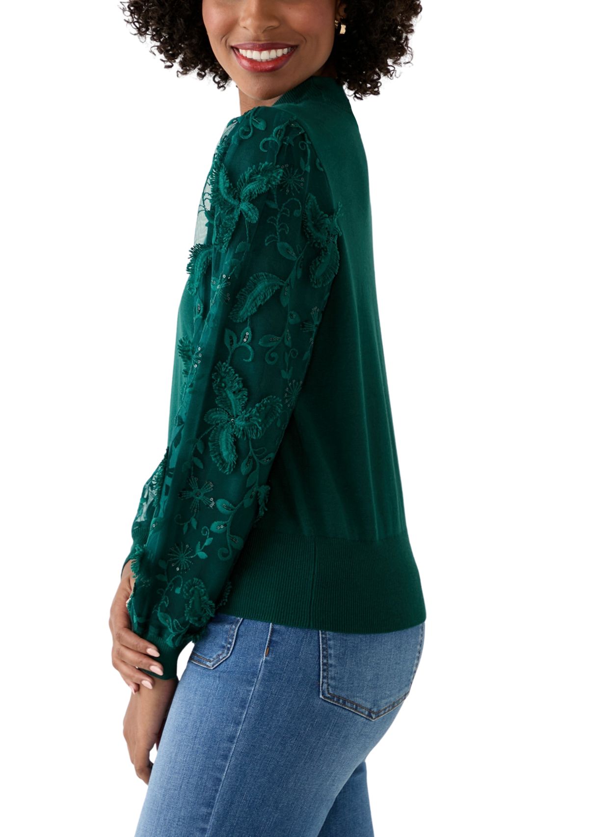 Womens Mixed Media Pullover Sweater