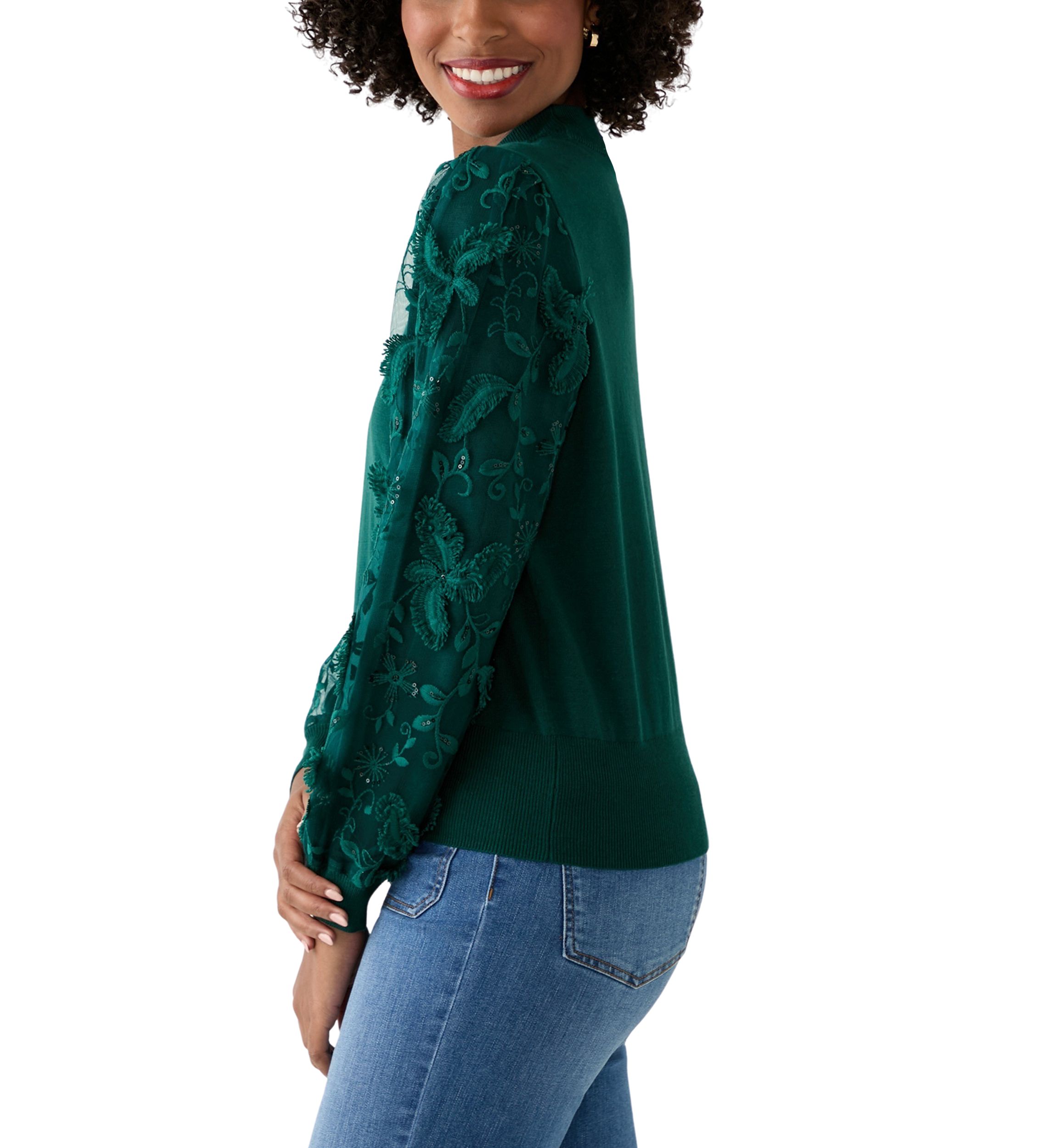 Womens Mixed Media Pullover Sweater