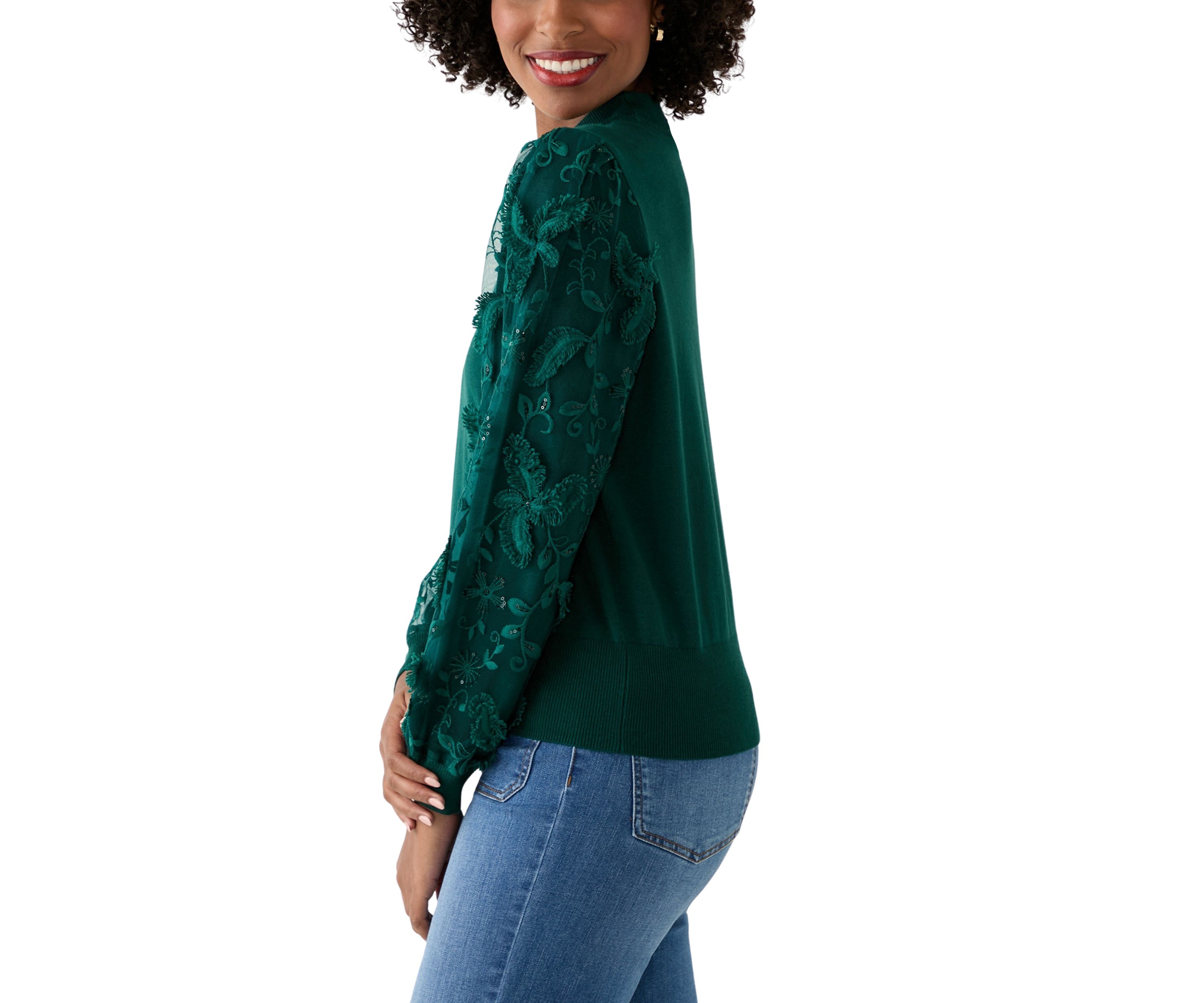 Womens Mixed Media Pullover Sweater