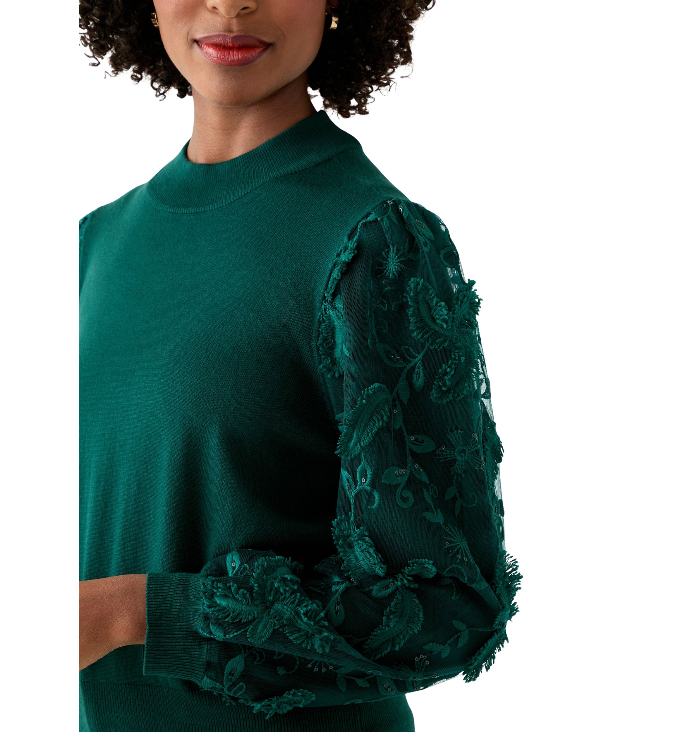 Womens Mixed Media Pullover Sweater