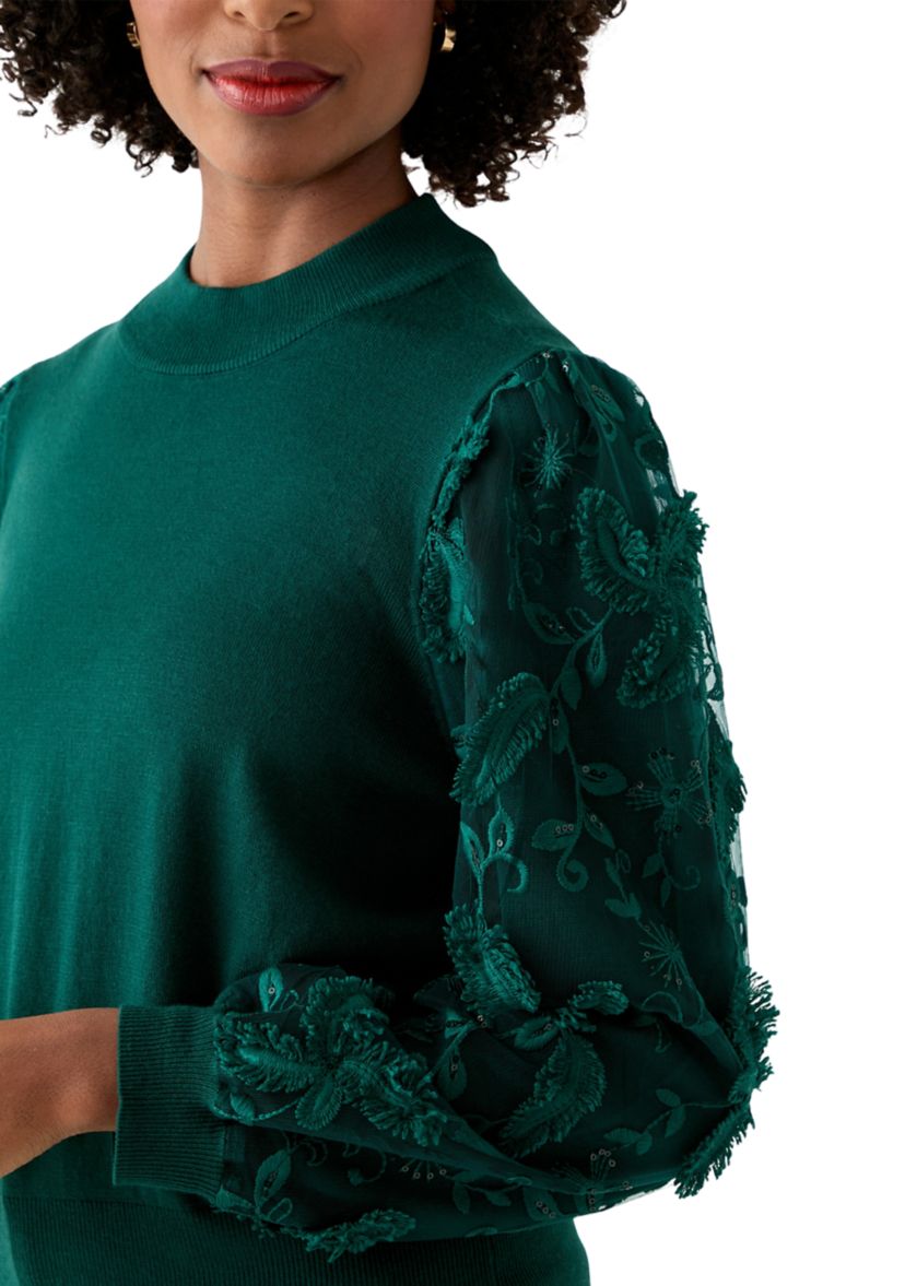 Womens Mixed Media Pullover Sweater
