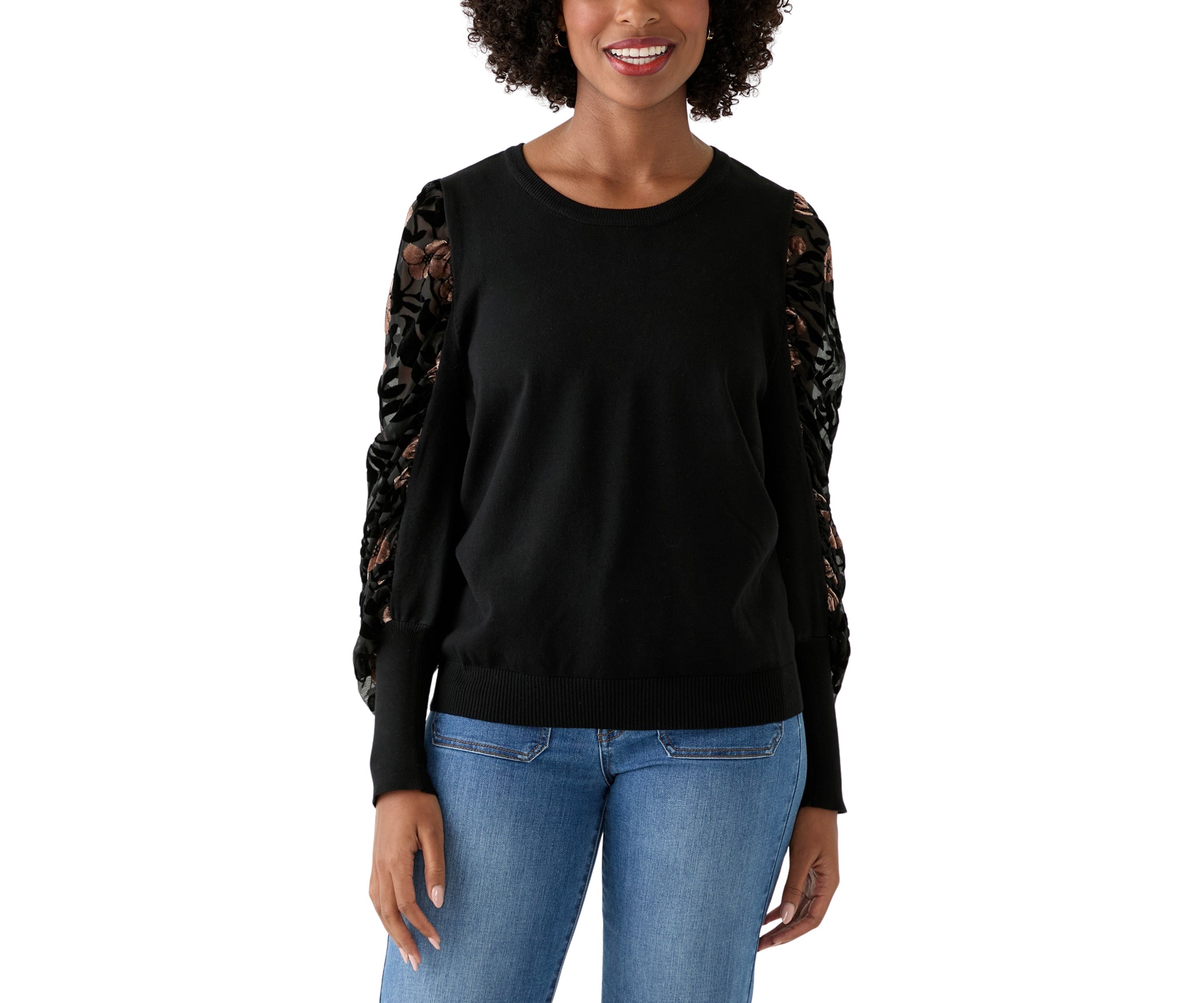 Plus Size Mixed Media Crew Neck Sweater