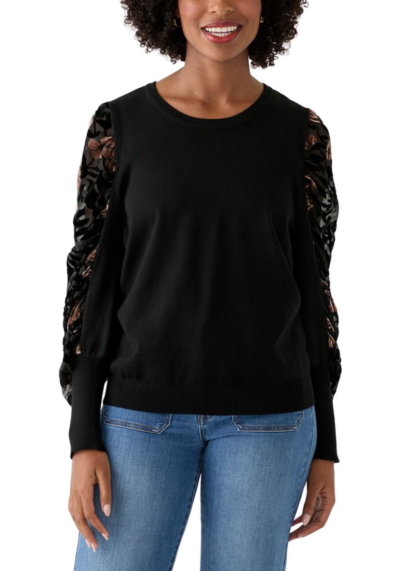 Plus Size Mixed Media Crew Neck Sweater