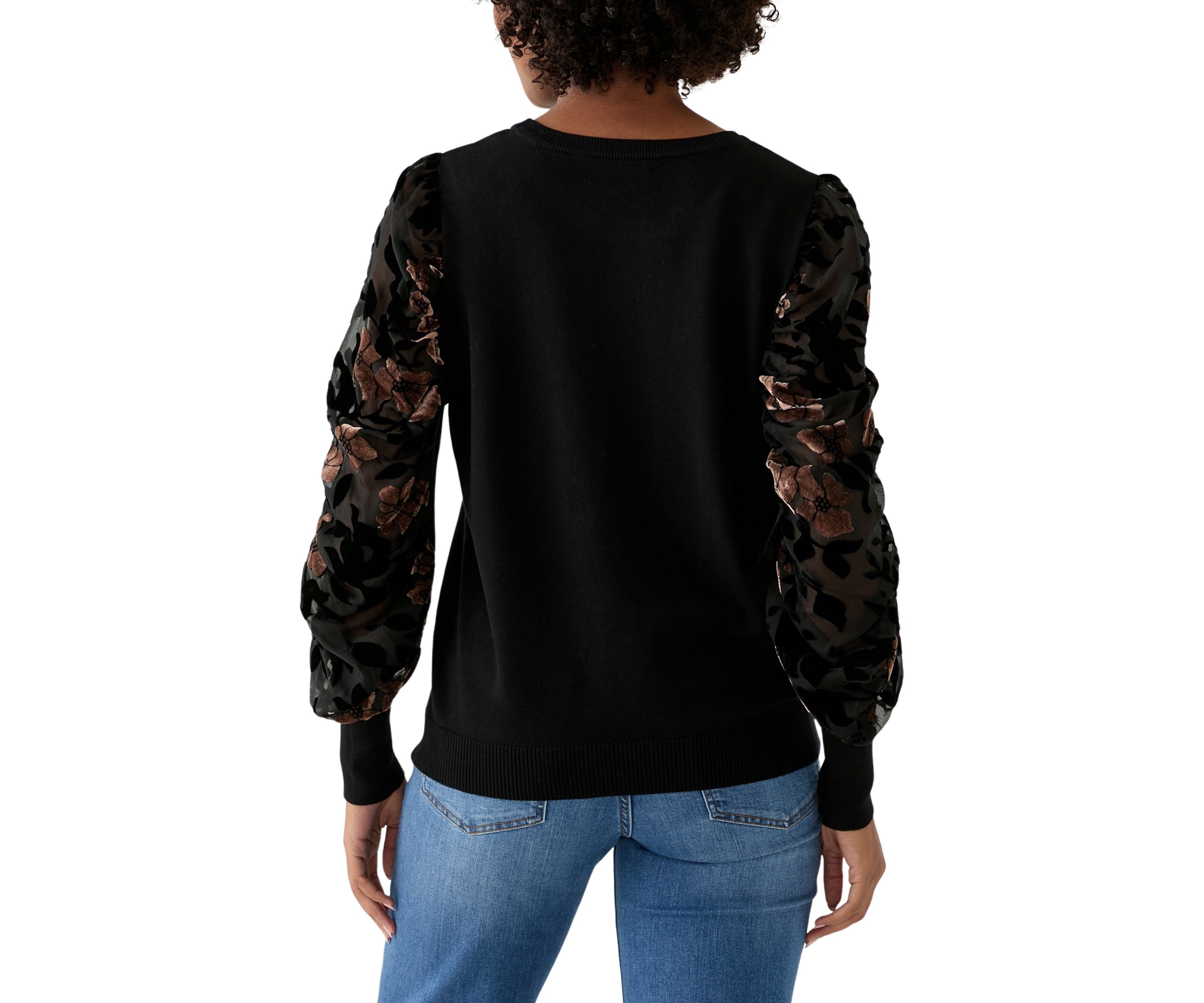 Plus Size Mixed Media Crew Neck Sweater