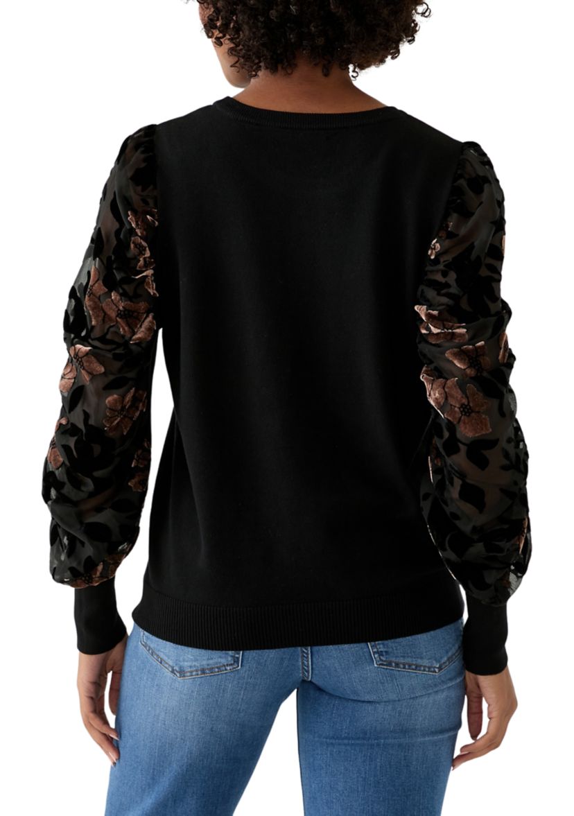 Plus Size Mixed Media Crew Neck Sweater