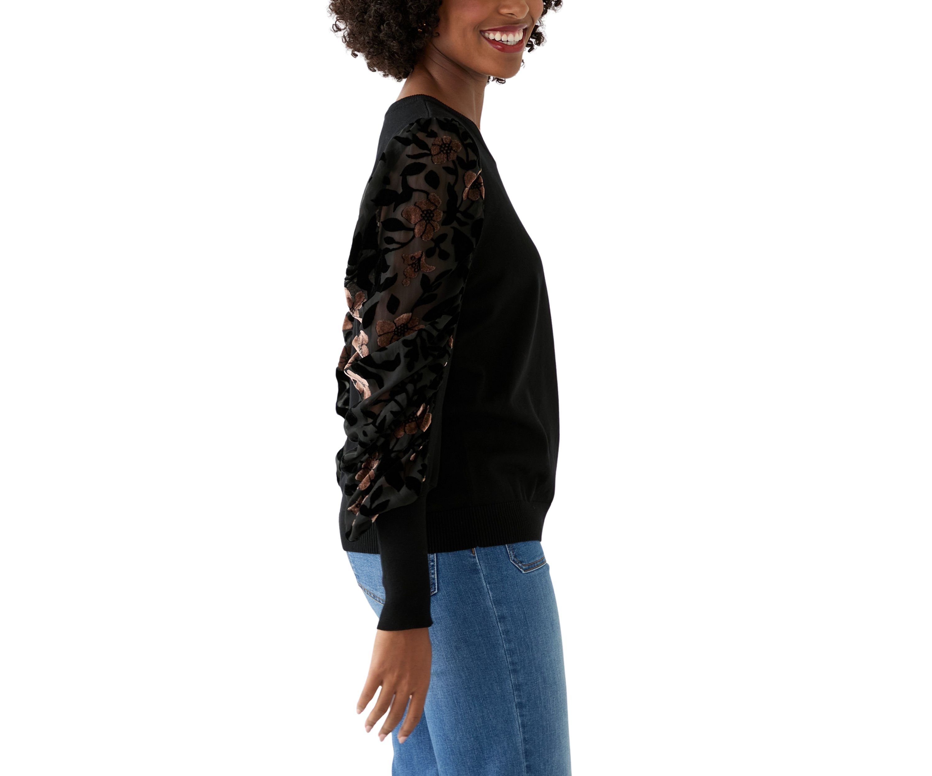 Plus Size Mixed Media Crew Neck Sweater