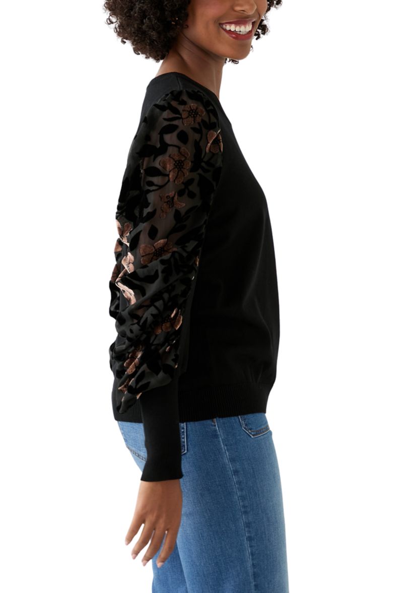 Plus Size Mixed Media Crew Neck Sweater