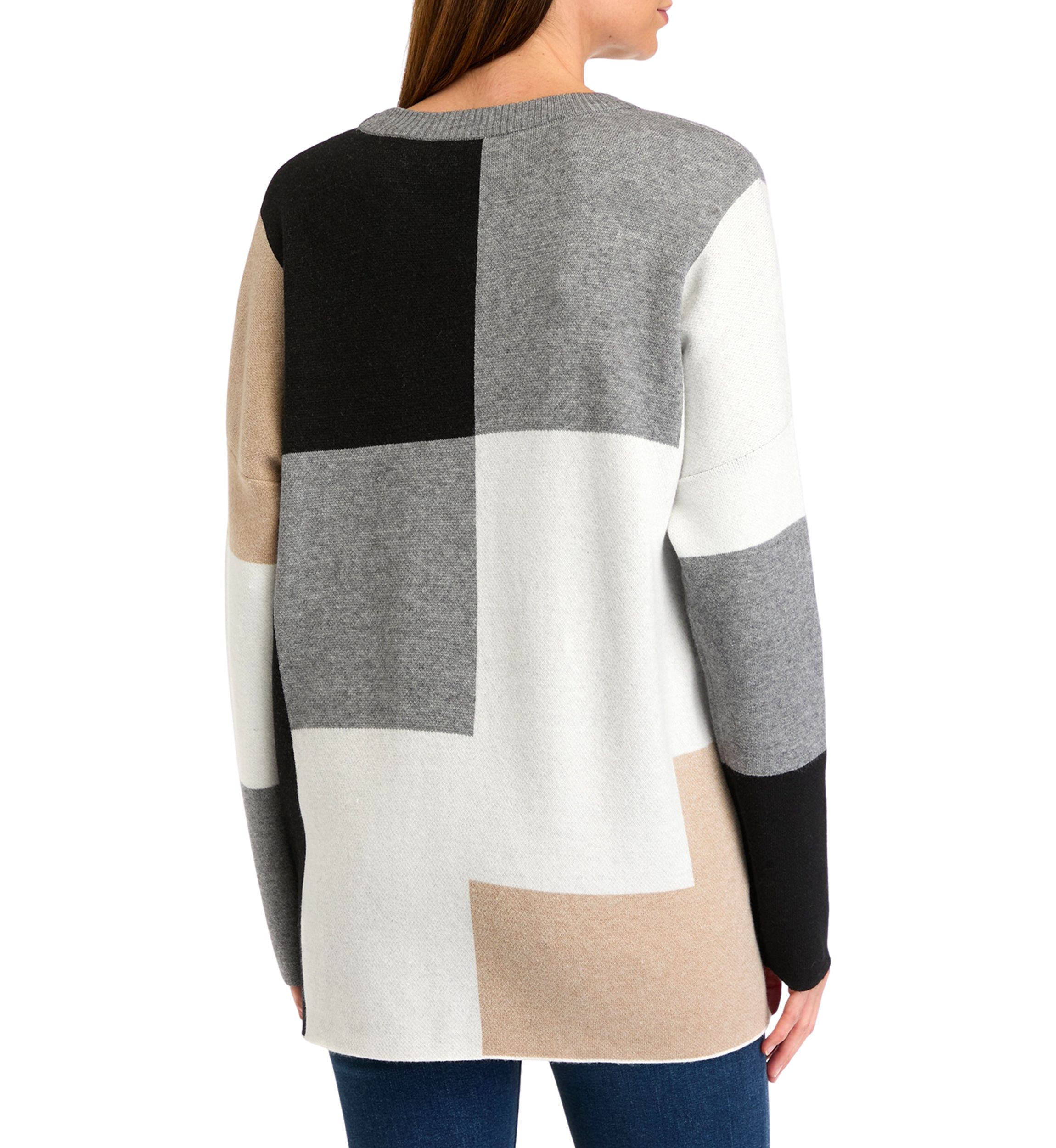 Womens Color Block Crew Neck Sweater