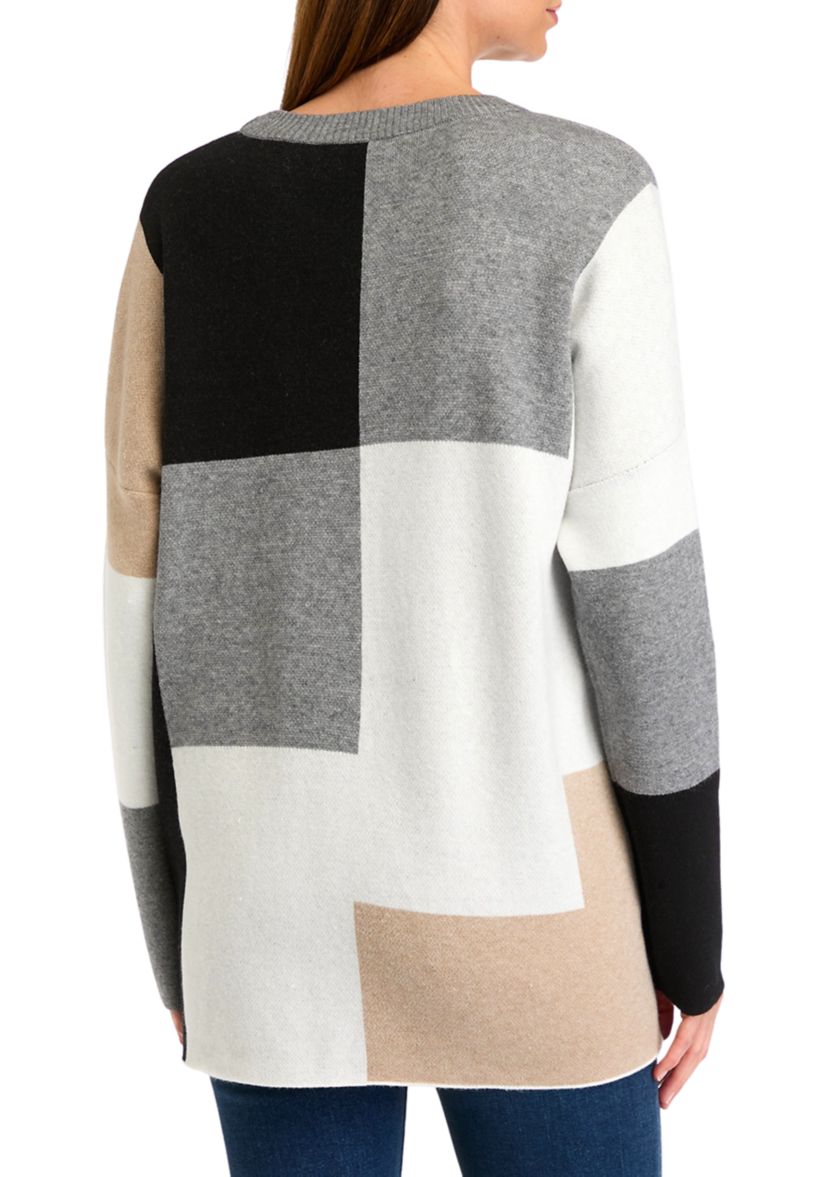 Womens Color Block Crew Neck Sweater