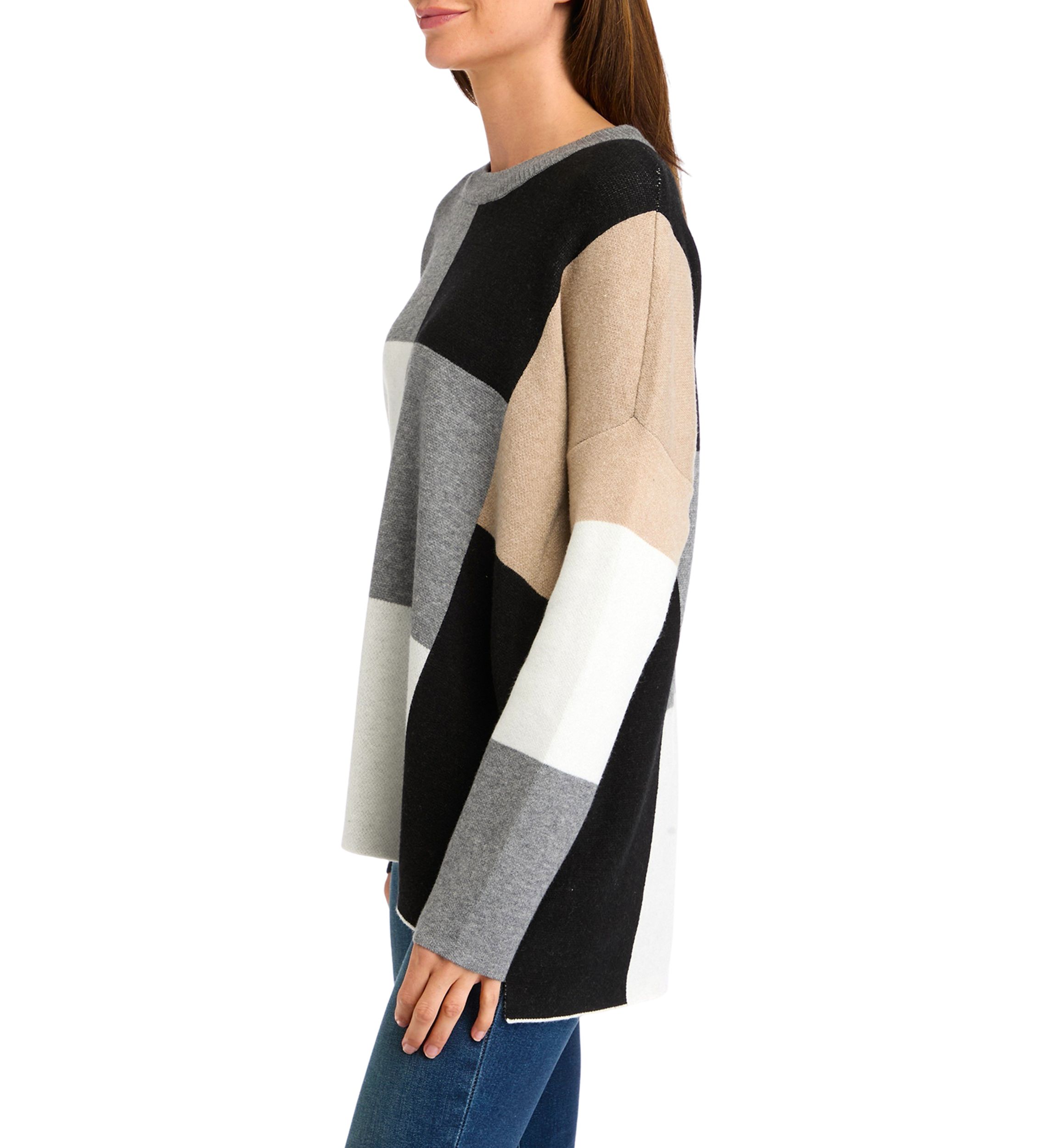 Womens Color Block Crew Neck Sweater