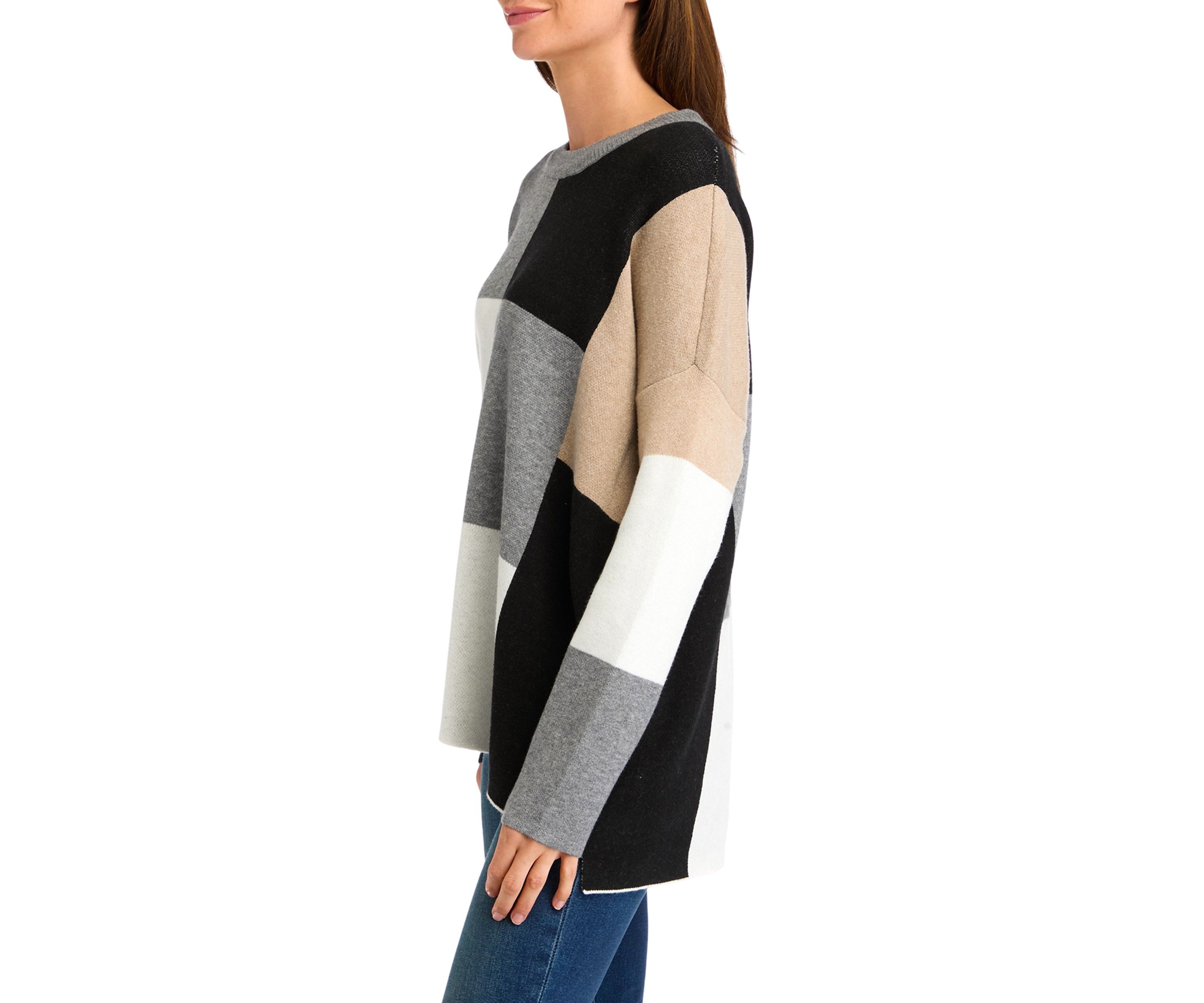 Womens Color Block Crew Neck Sweater