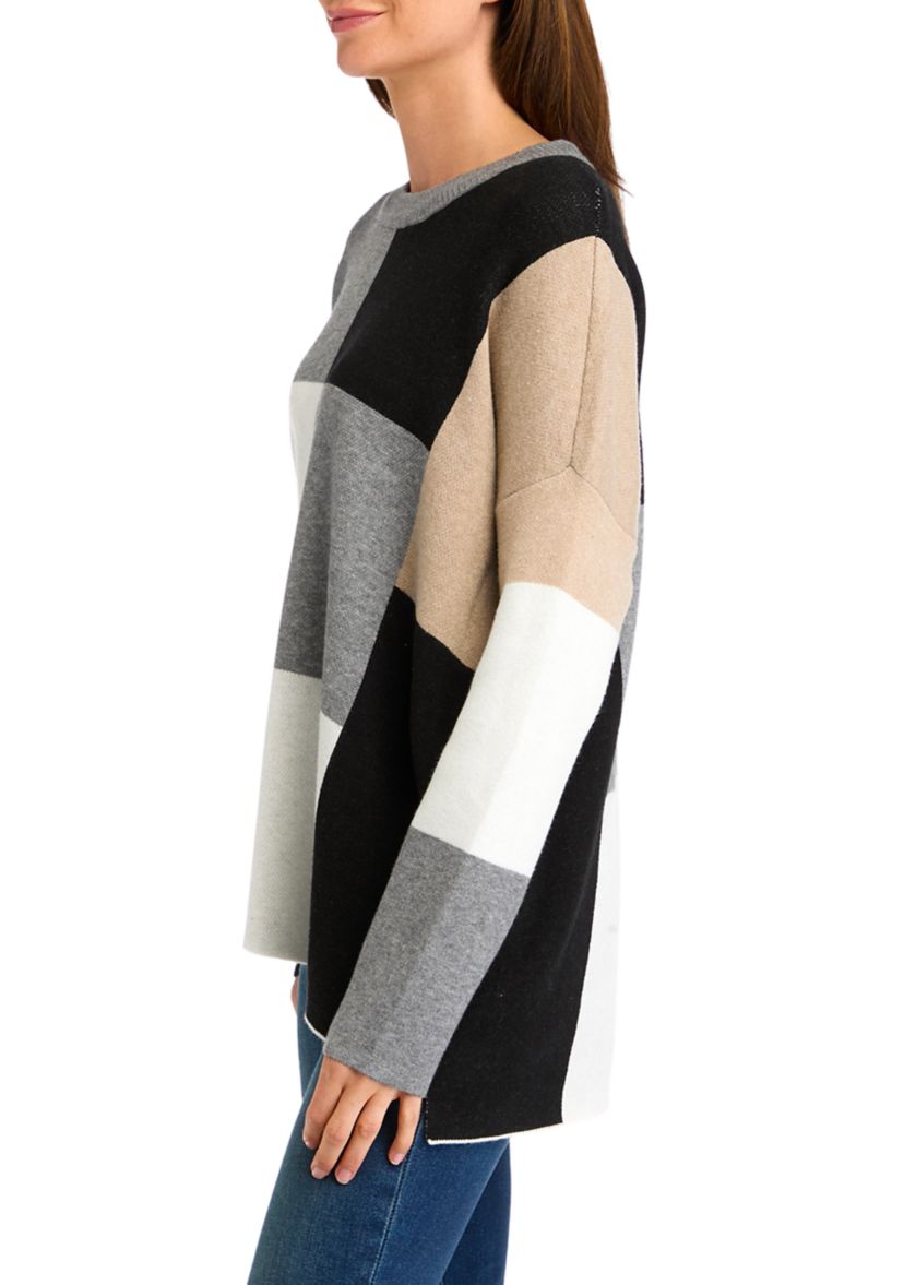 Womens Color Block Crew Neck Sweater