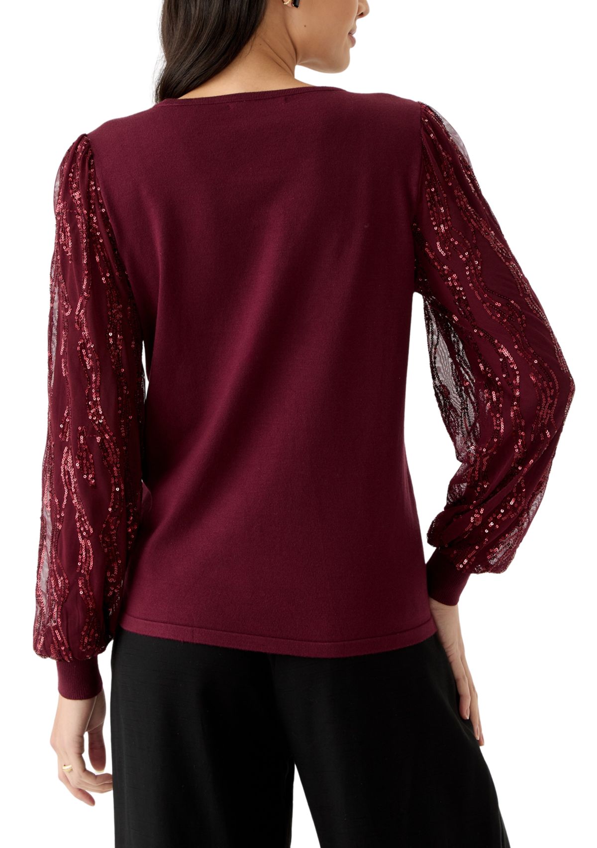 Womens Mixed Media Crew Neck Sweater 