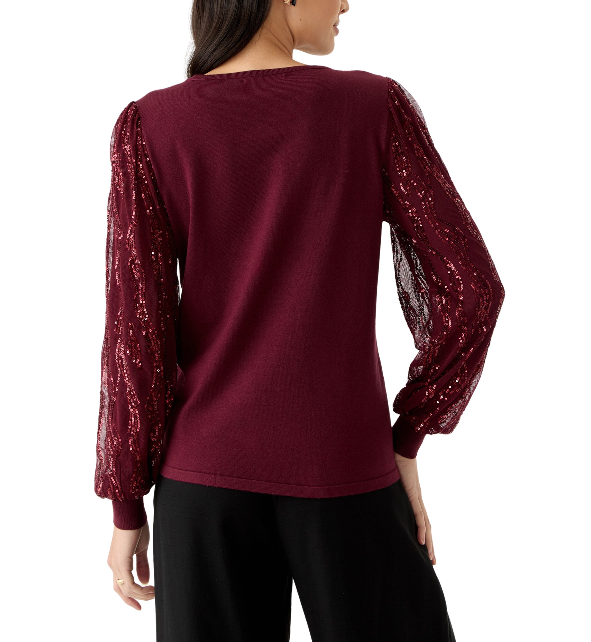 Womens Mixed Media Crew Neck Sweater 