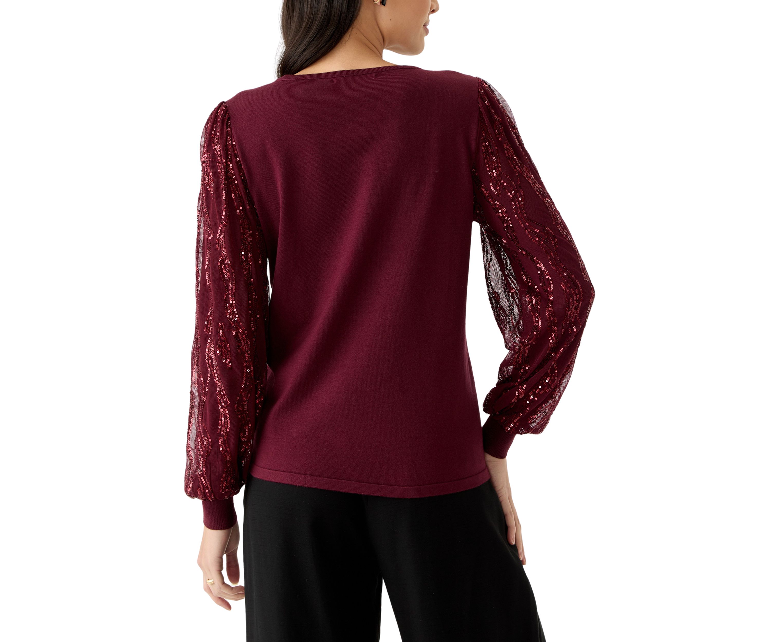 Womens Mixed Media Crew Neck Sweater 