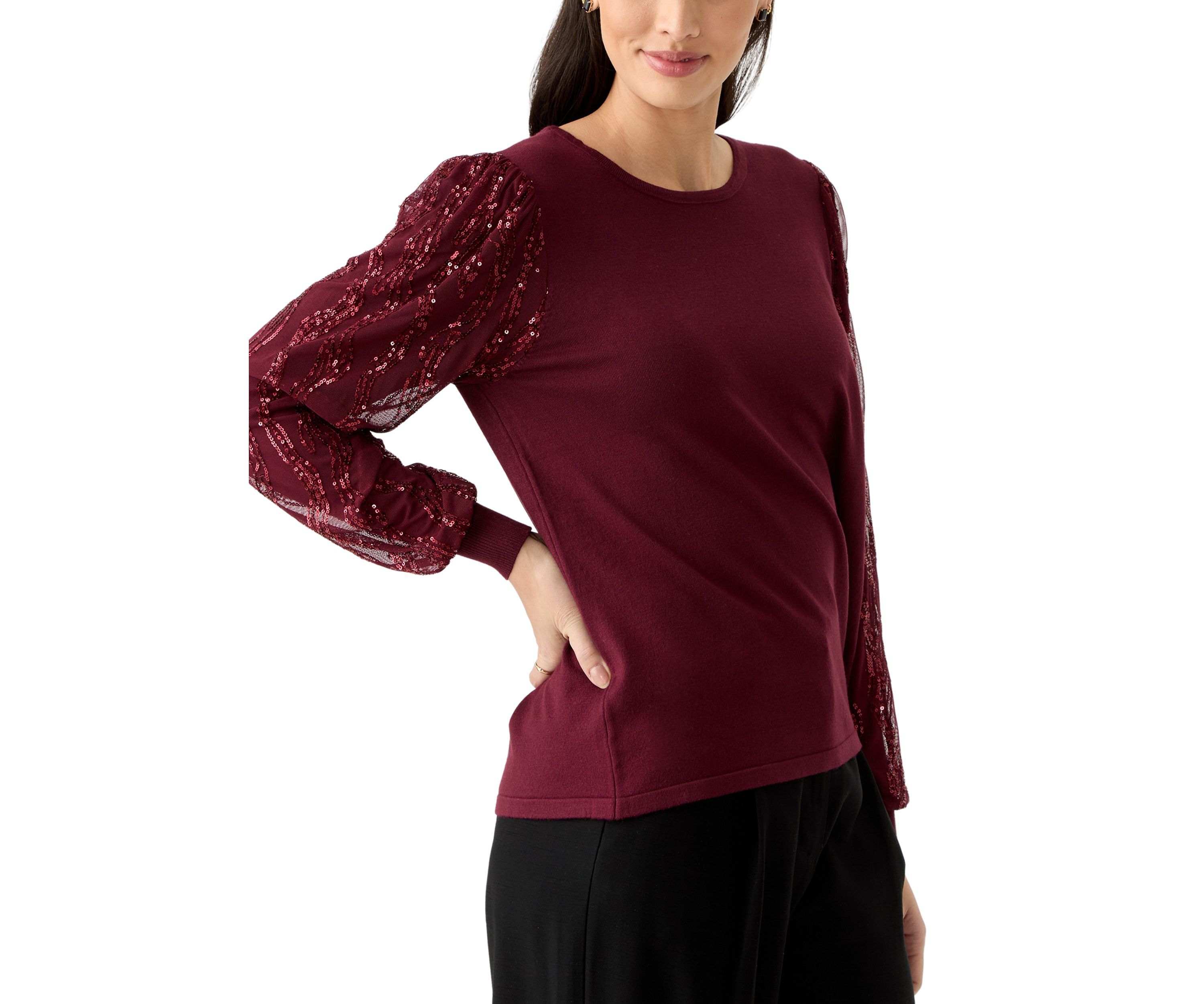 Womens Mixed Media Crew Neck Sweater 