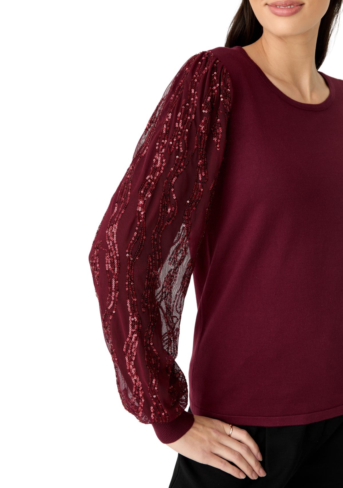 Womens Mixed Media Crew Neck Sweater 