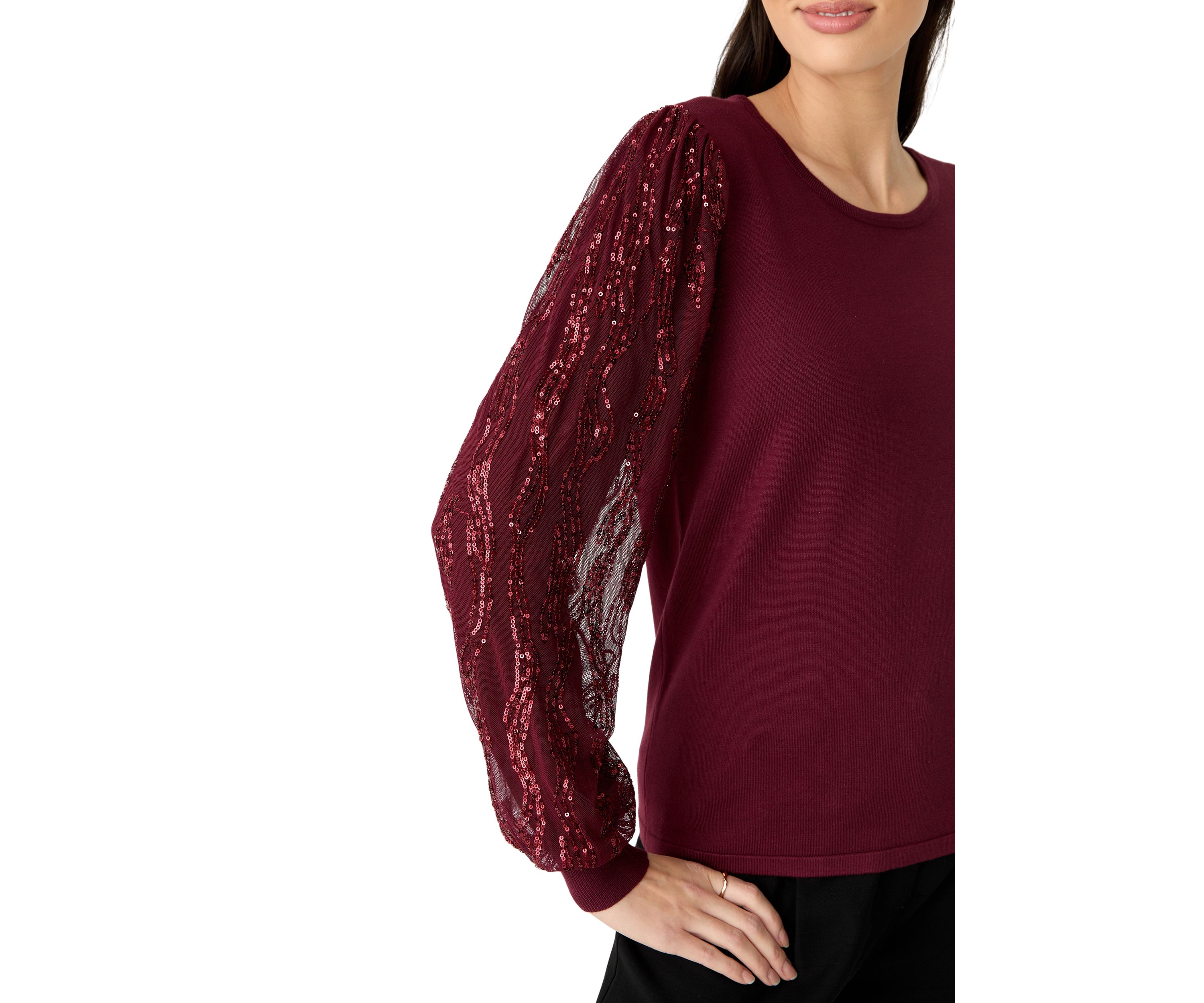 Womens Mixed Media Crew Neck Sweater 