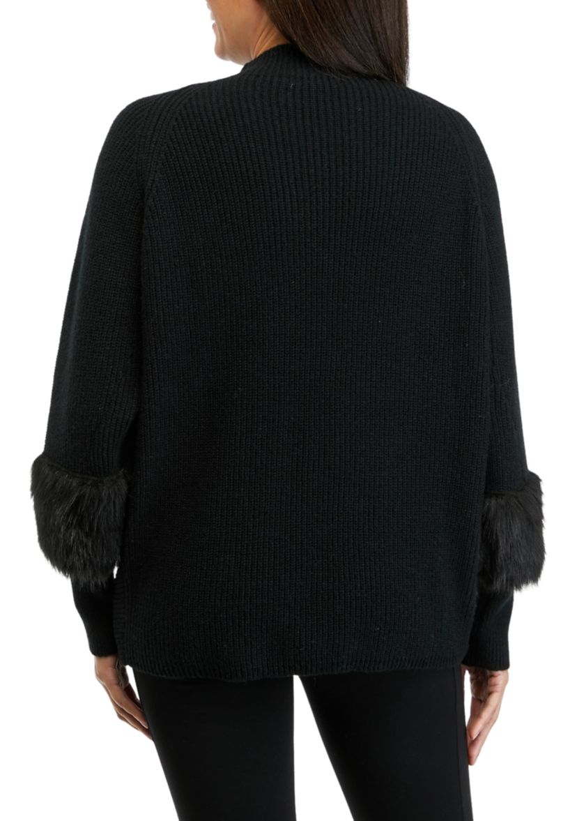 Womens Turtleneck Sweater with Fur Sleeves