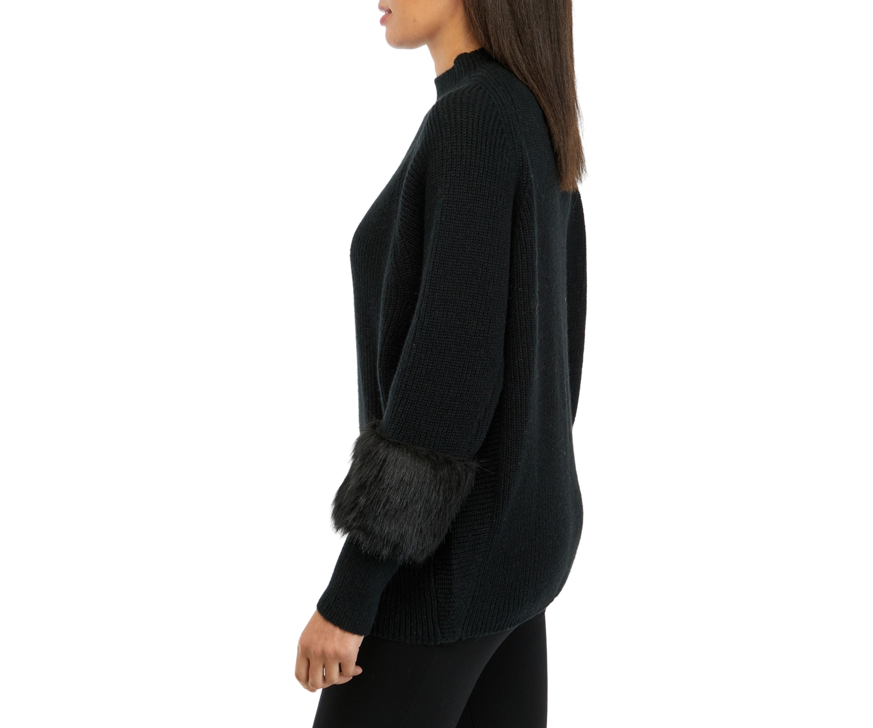 Womens Turtleneck Sweater with Fur Sleeves