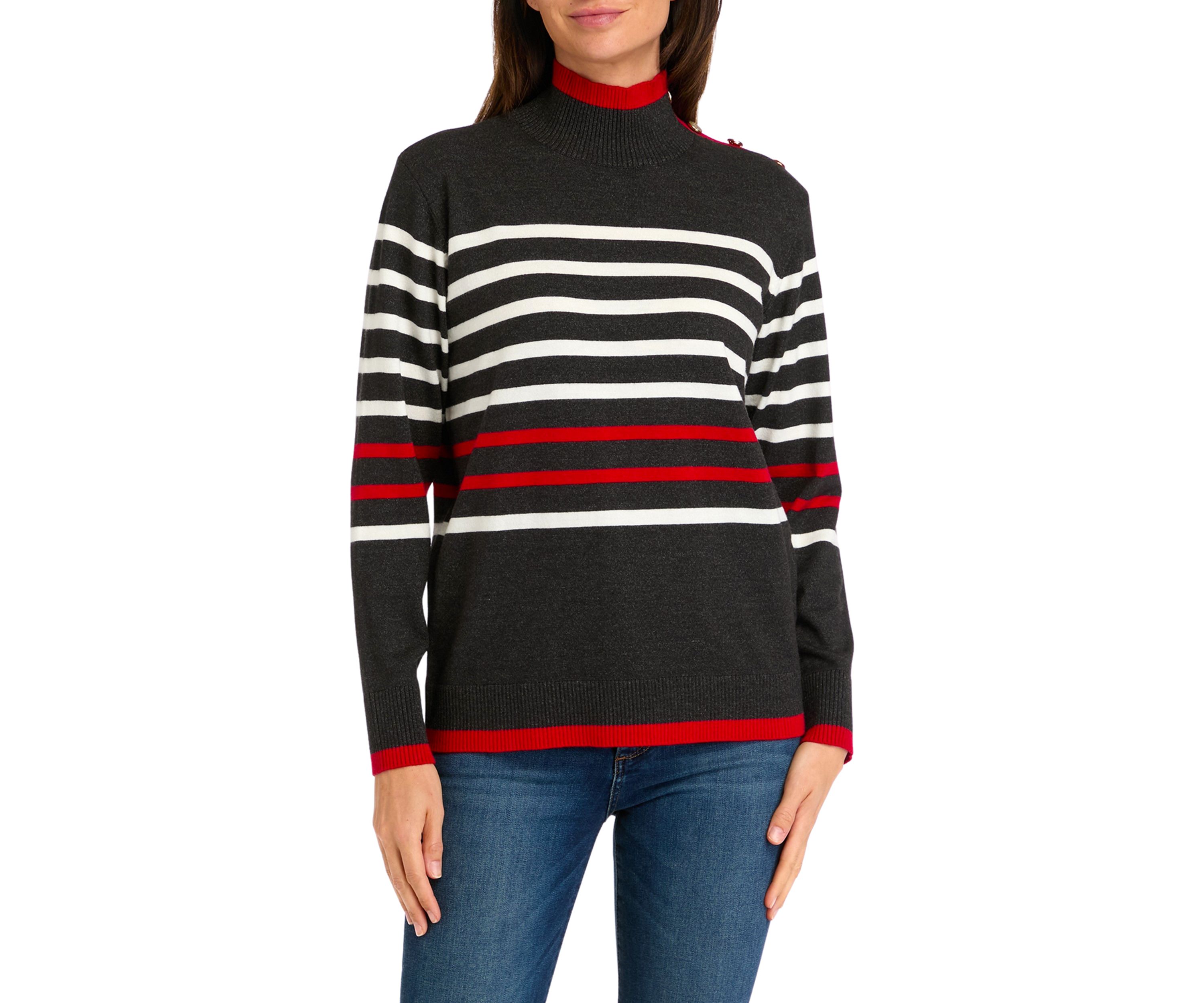 Womens Mock Neck Striped  Sweater 