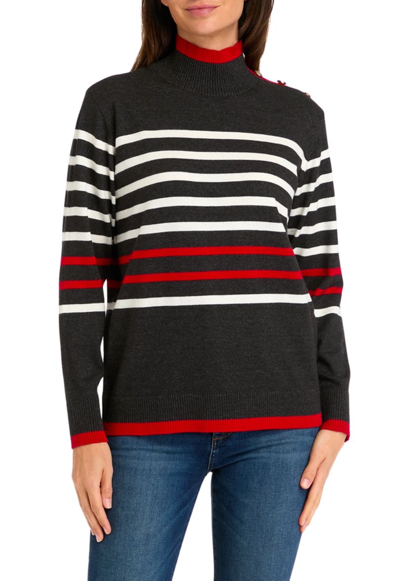Womens Mock Neck Striped  Sweater 