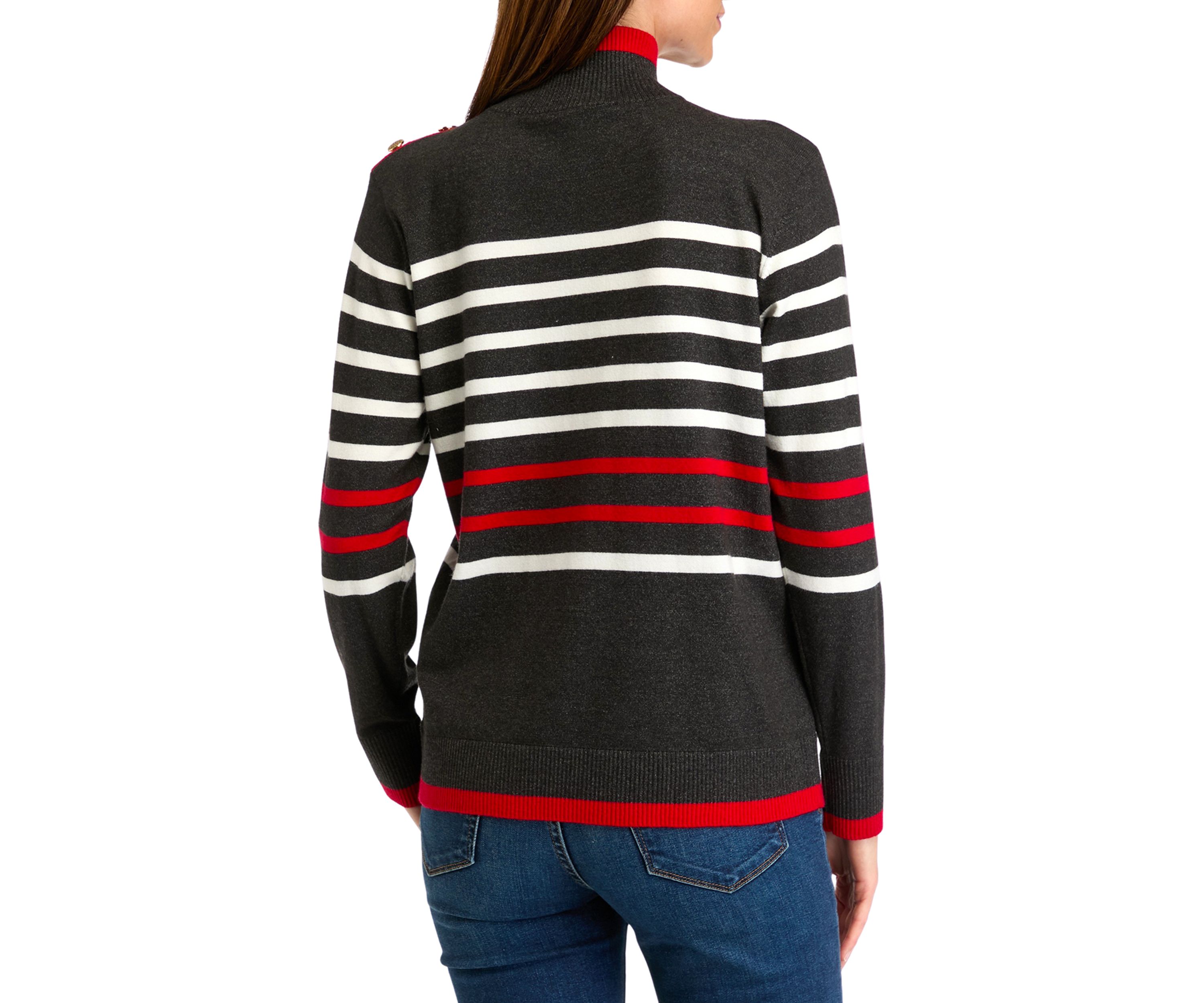 Womens Mock Neck Striped  Sweater 