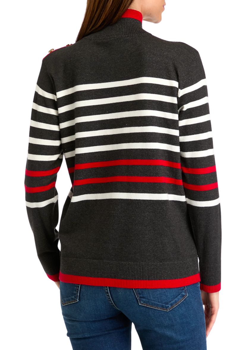 Womens Mock Neck Striped  Sweater 