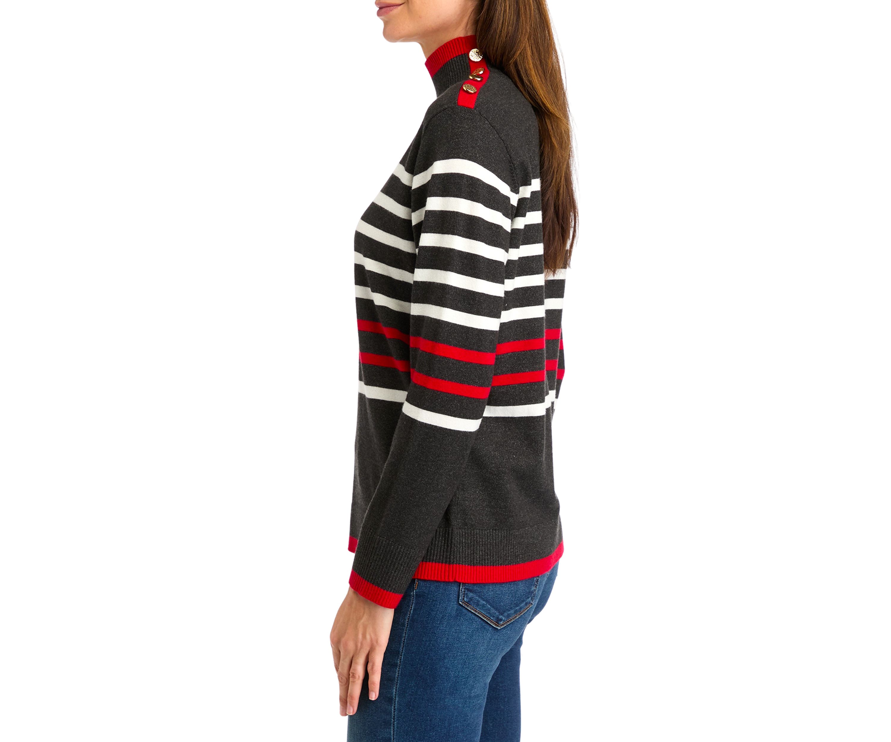 Womens Mock Neck Striped  Sweater 