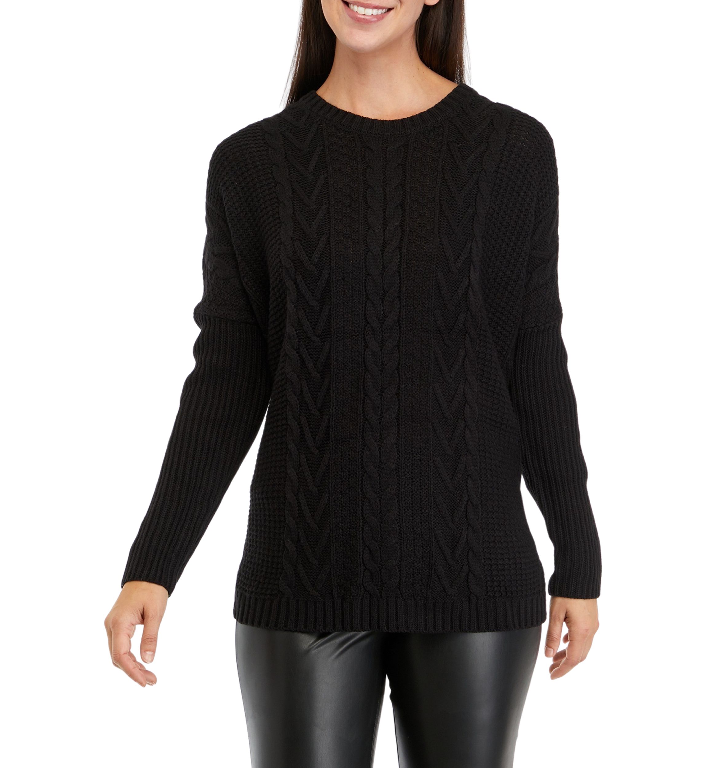 Womens Boxy Cable and Rib Pullover Sweater
