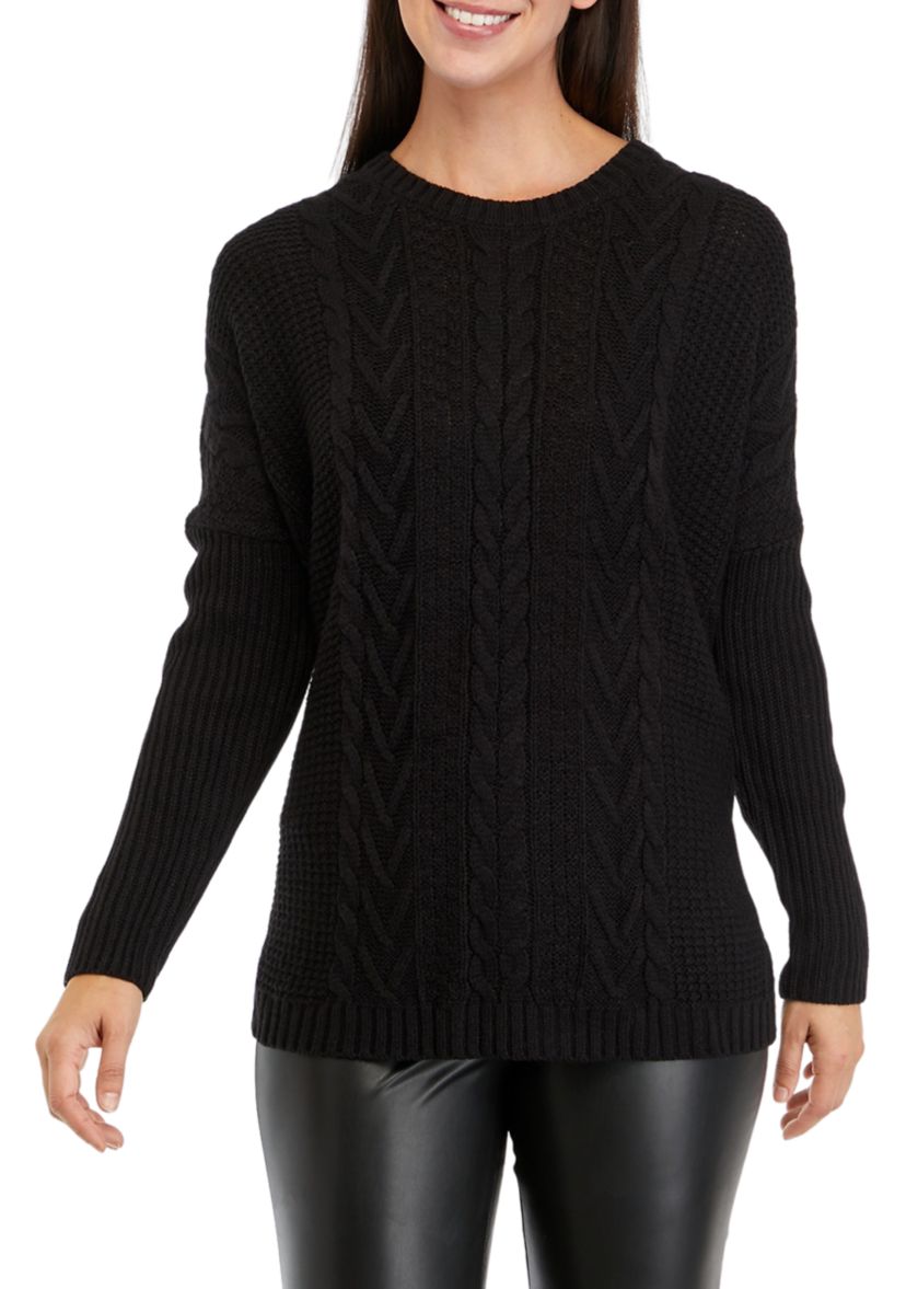 Womens Boxy Cable and Rib Pullover Sweater