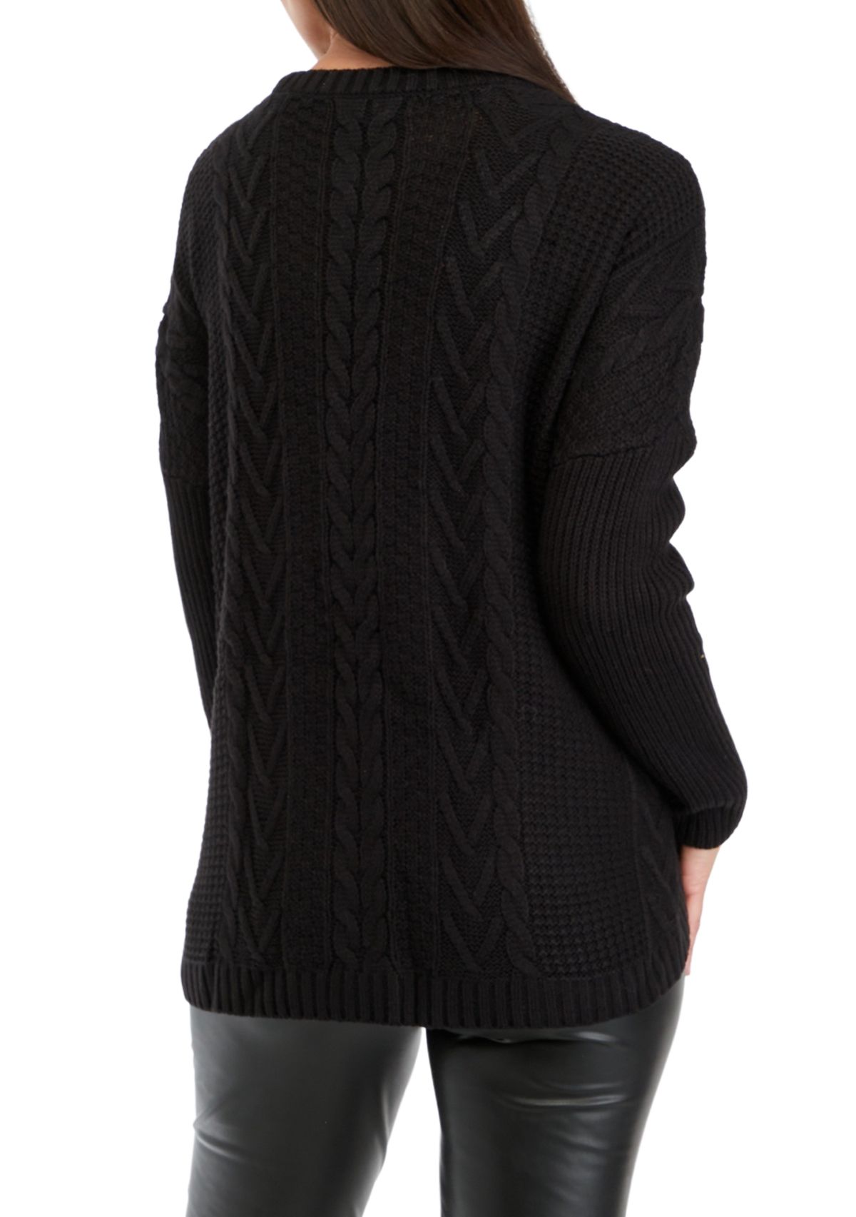Womens Boxy Cable and Rib Pullover Sweater