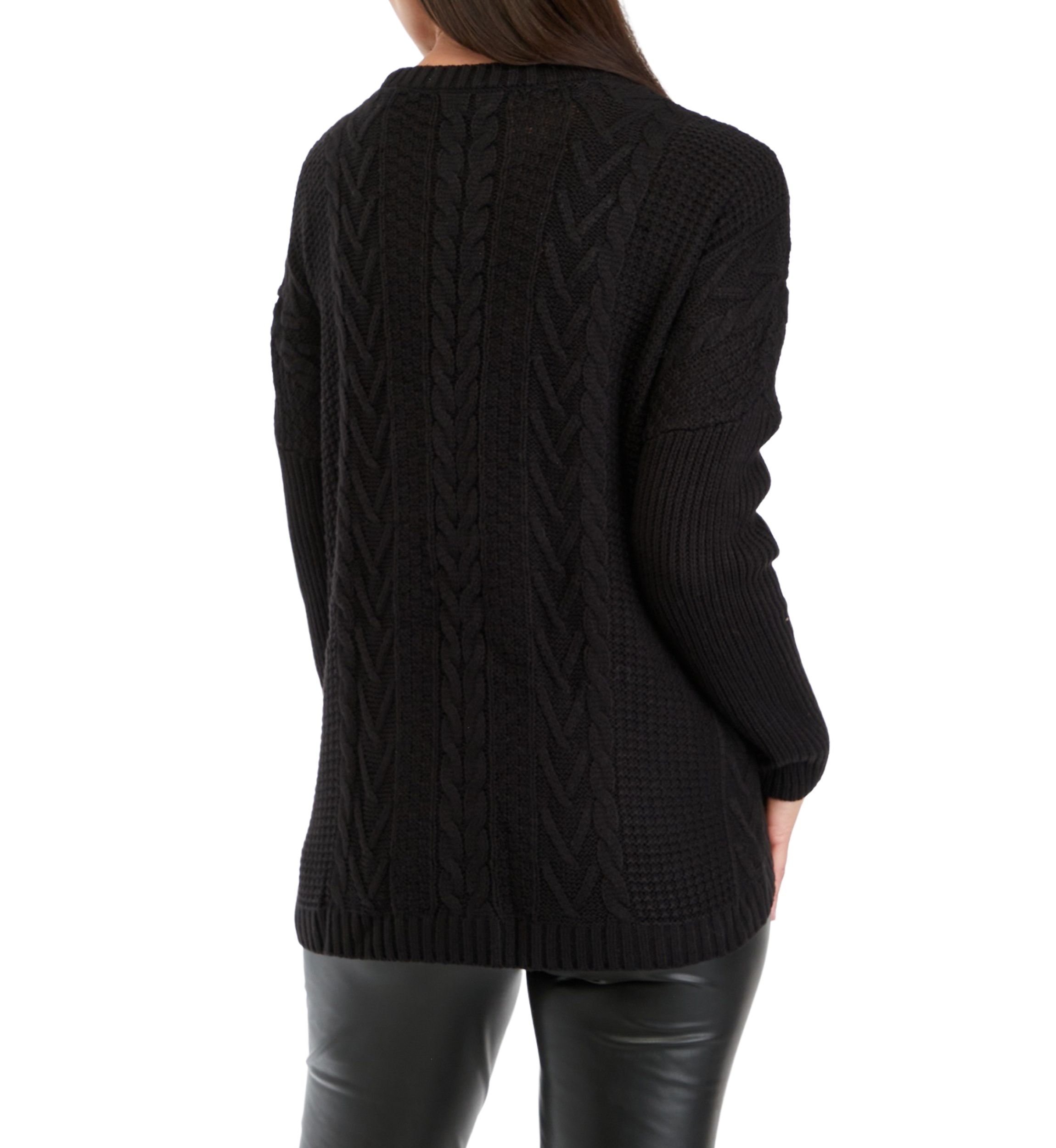 Womens Boxy Cable and Rib Pullover Sweater