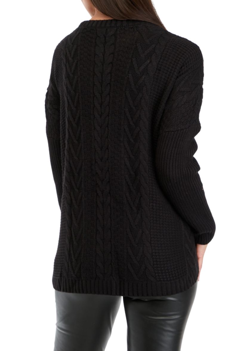 Womens Boxy Cable and Rib Pullover Sweater